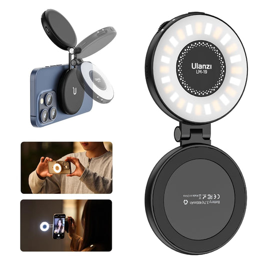 Ulanzi LM19 Magnetic LED Selfie Light with Magsafe, Sticky Ring for Phones
