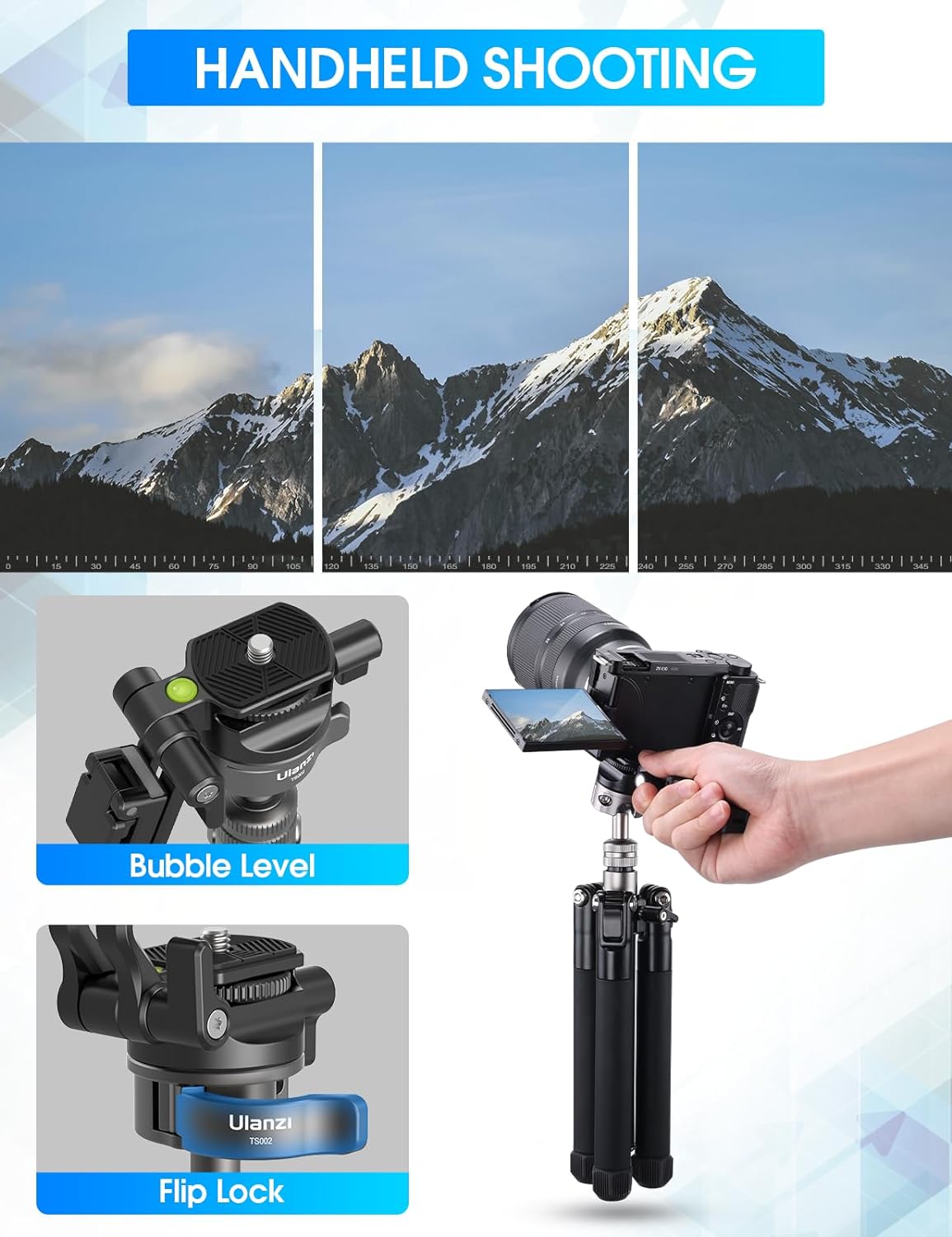 ULANZI MT-63 57" Foldable Tripod, 2-in-1 Clip, 5KG Load, Ball Head