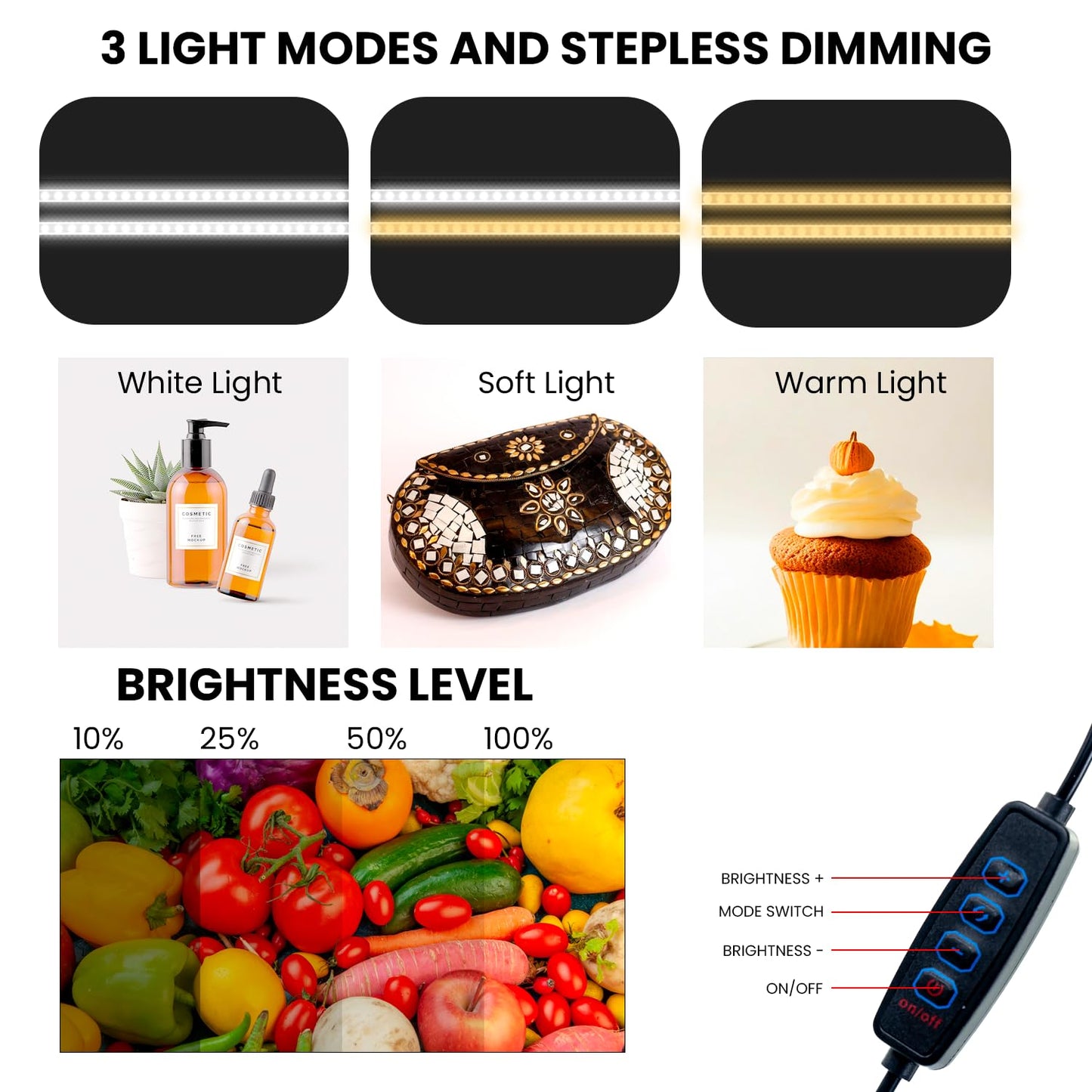 HIFFIN 60X60Cm Professional Photo Studio Portable Light Tent with Two Magnet Led Strips