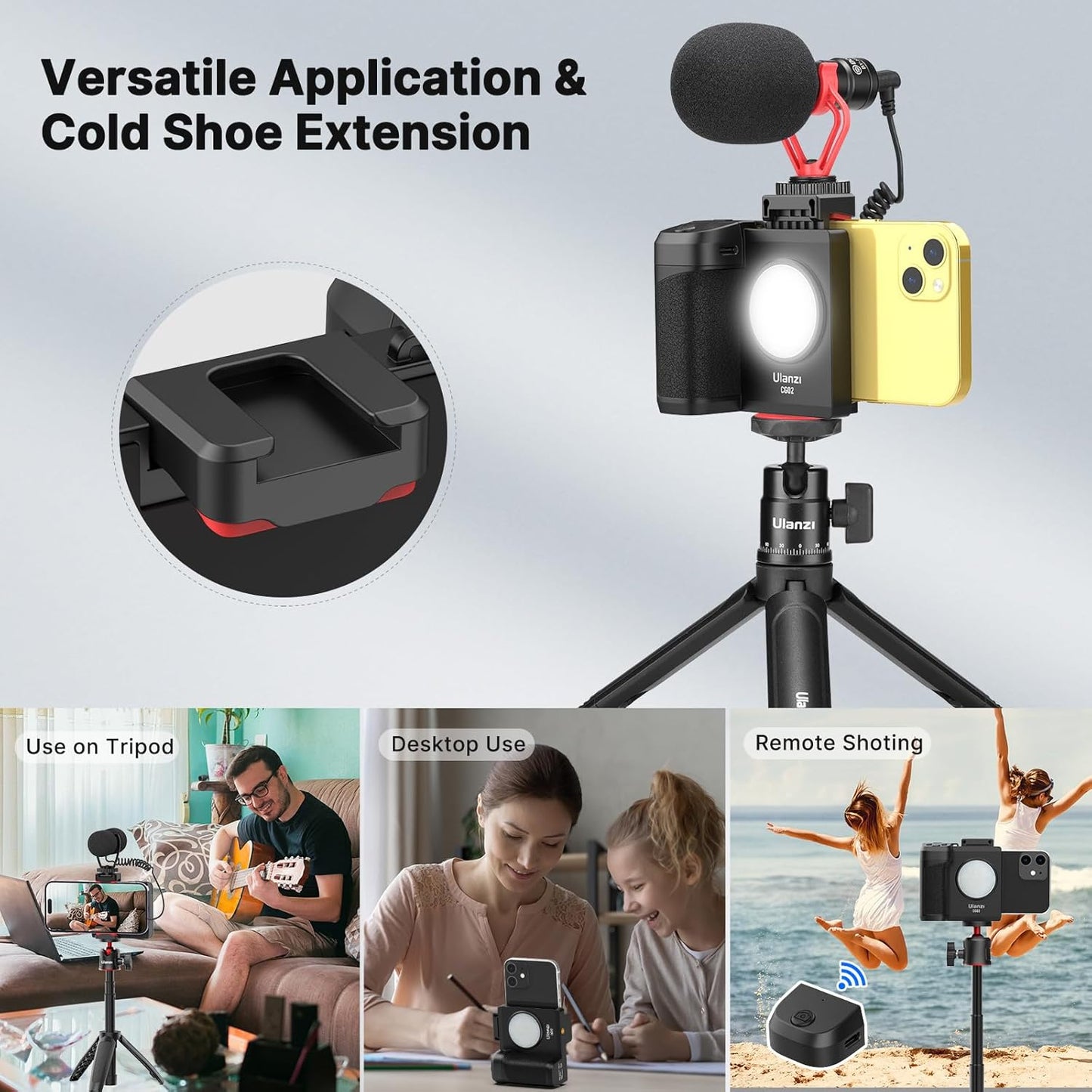 ULANZI Grip Holder w/ Remote, Light for iPhone 16 15 14
