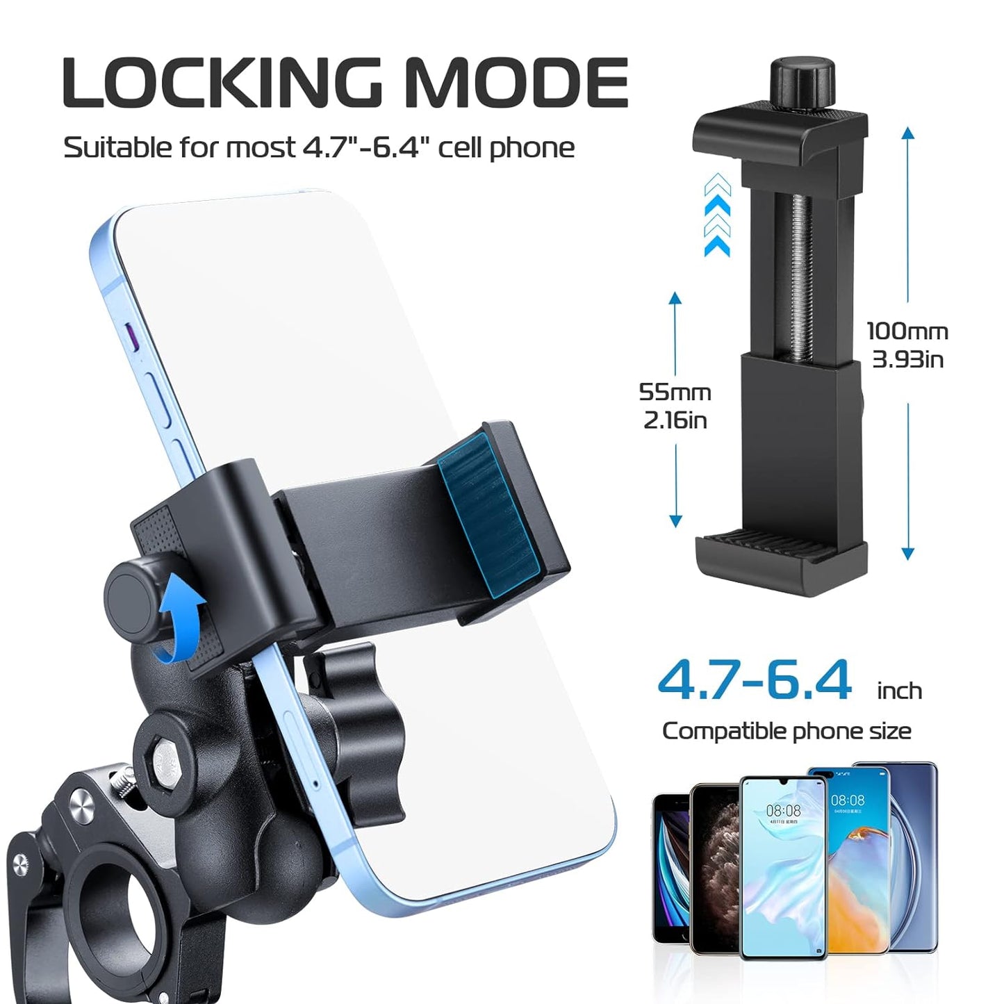 ULANZI MP-5 Aluminum Bike Motorcycle Handlebar Mount for GoPro & Phone, Camera Clamp Mount Accessory with Double Ball Head, Compatible with iPhone Samsung 4.7"-6.4" Phones & Action Cameras