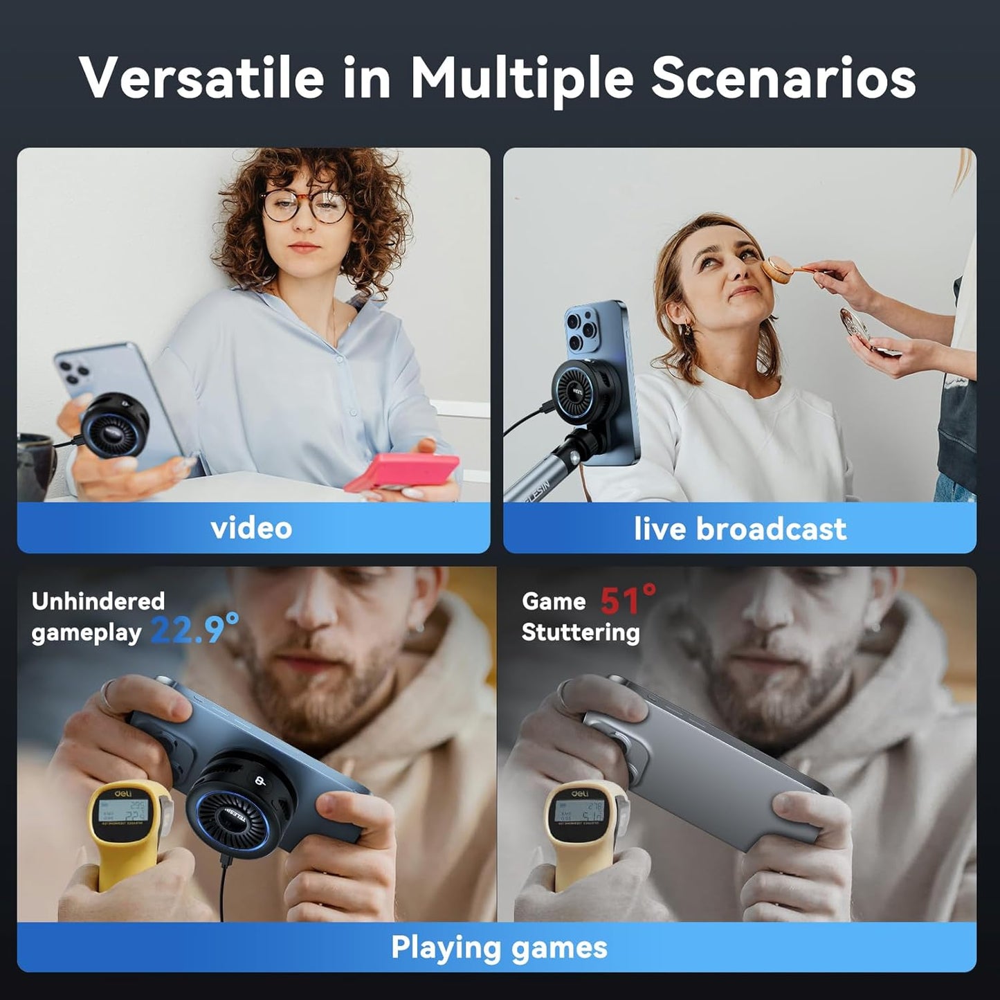 TELESIN Magnetic Phone Cooler for Gaming & Streaming, Semiconductor Cooling, Wireless Charging