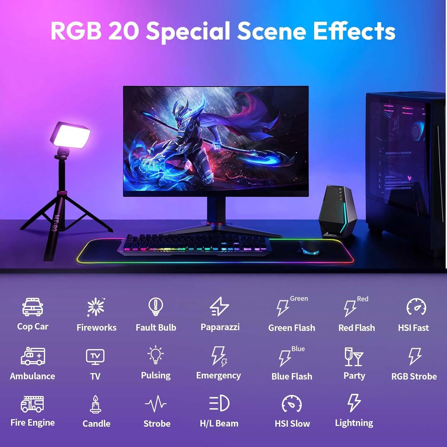 ULANZI P40 RGB LED Video Light 40W, 5000mAh, CRI96+, 2700K-6500K, PD Quick Charge, Fan, Magnetic Diffuser, 1/4" Thread