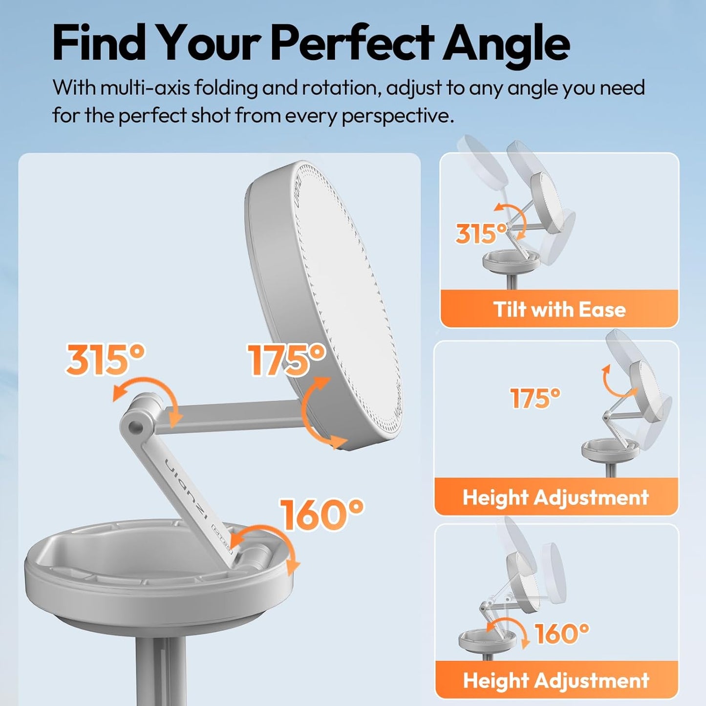 ULANZI MT85 Automatic Phone Tripod, 60″ Auto-Open 4-Leg Stand for iPhone 12–17, Black/White