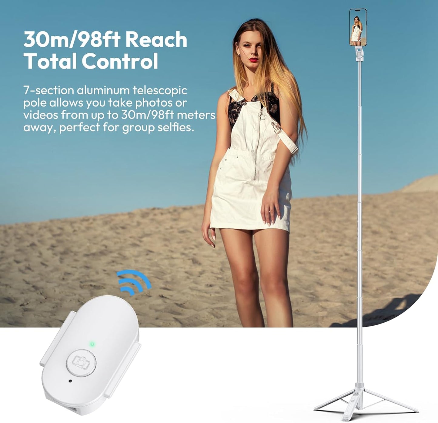 ULANZI TT88 Magnetic Tripod 57" Selfie Stick w/ Remote & Cold Shoes - White