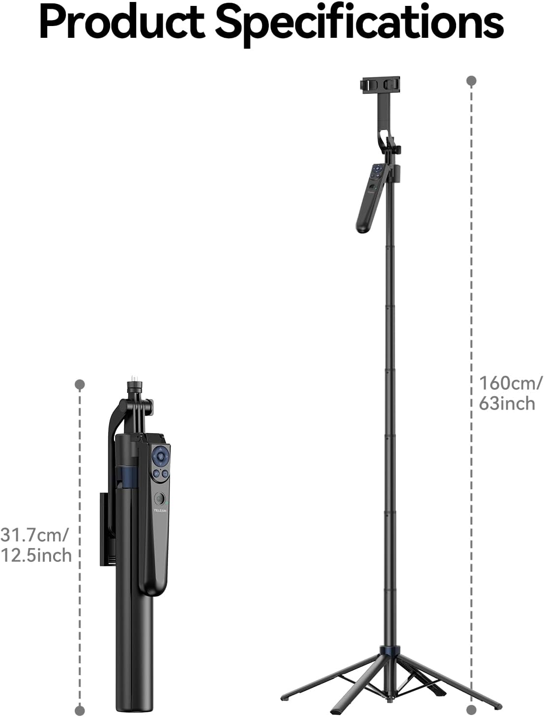 TELESIN 63" Smart Auto-Face Tracking Tripod, 360° Rotation, Remote & Gesture Control