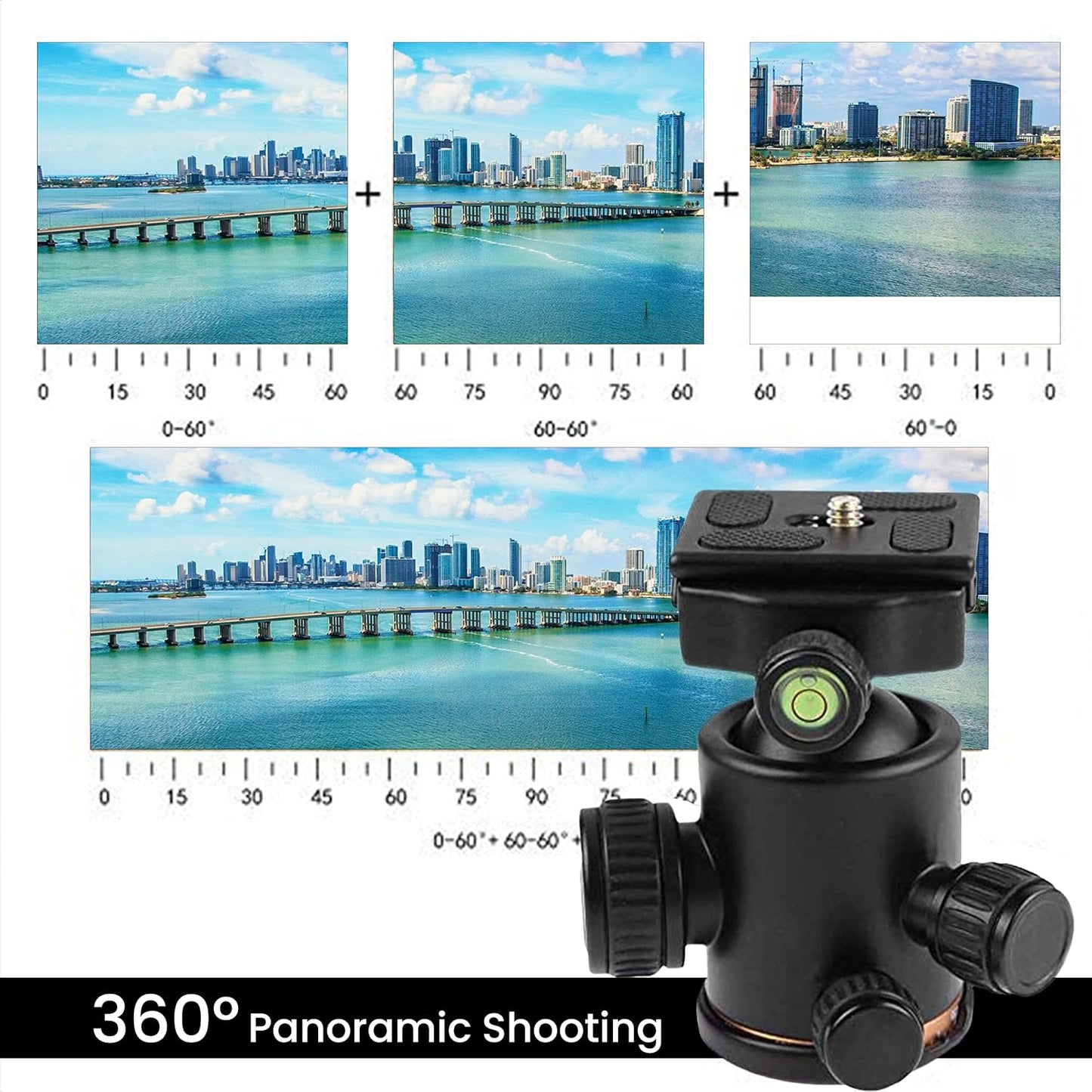 HIFFIN®Professional Metal 360 Degree Rotating Panoramic Ball Head with 1/4 inch Quick Release Plate and Bubble Level,up to 17.6pounds/8kilograms,for Tripod,Monopod,Slider,DSLR Camera,Camcorder
