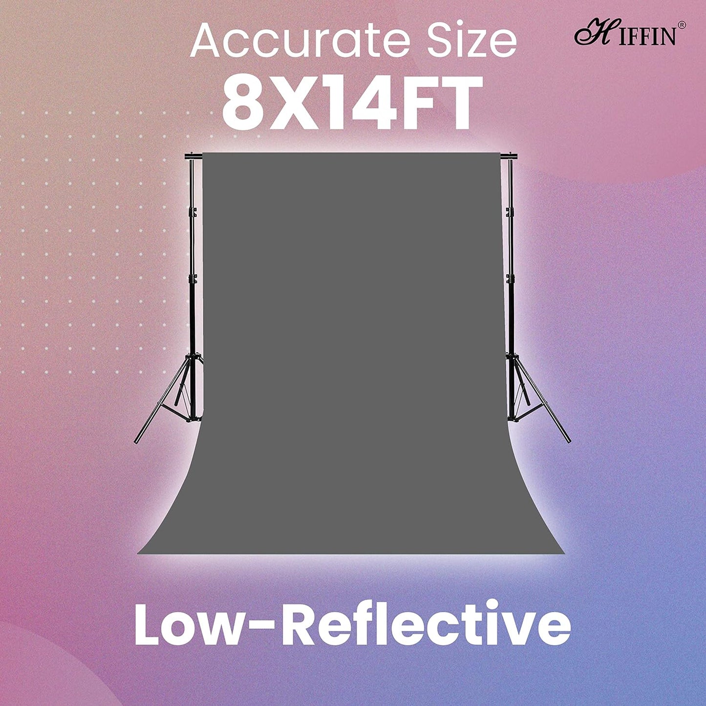HIFFIN 2.4384 MX4.2672M (8X14 Ft), Grey Professional Backdrop for Background Photography Background Stand for Photo Light Studio Accurate Size