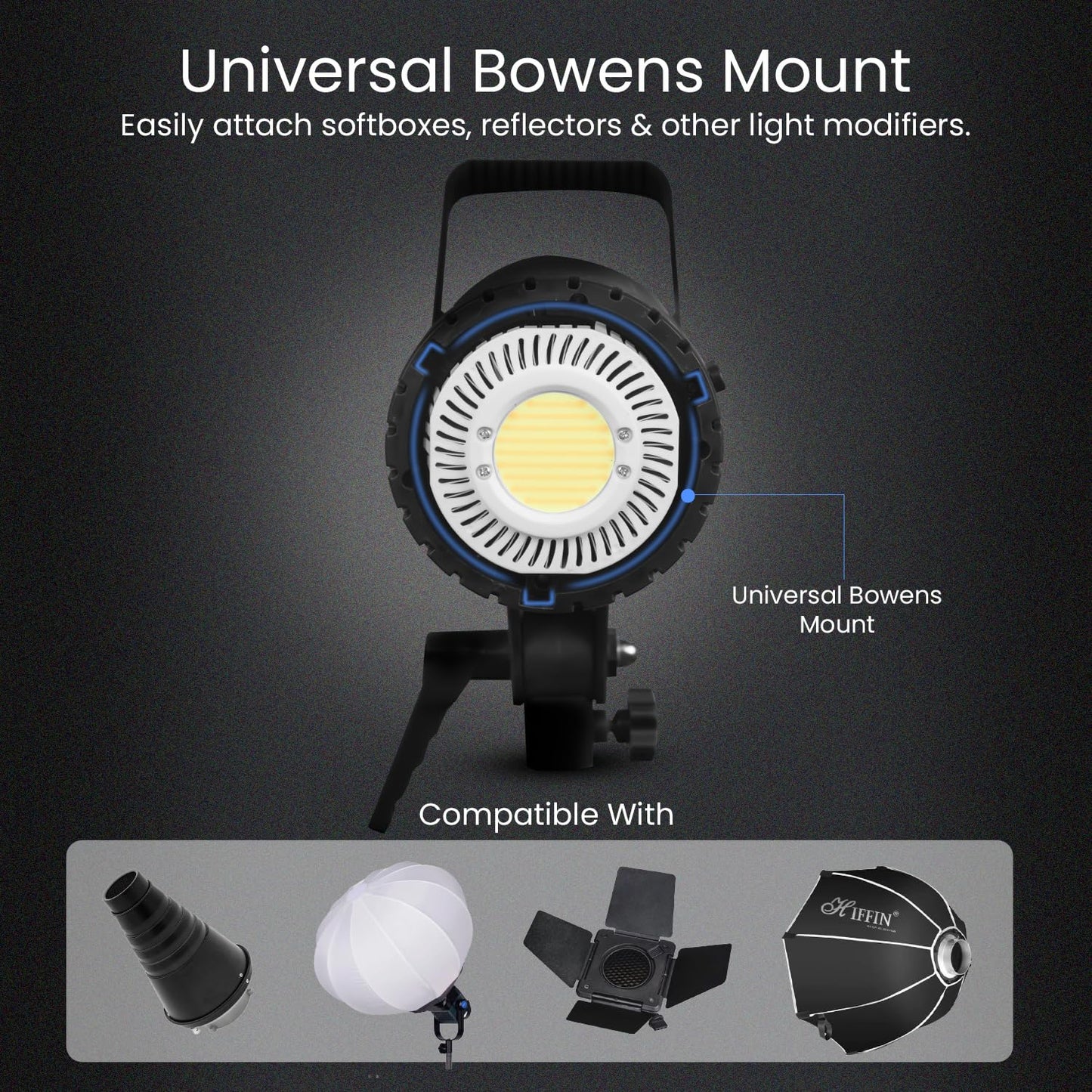 COB-200P 200W LED Video Light, 3200K-5600K Dimmable, Remote Control
