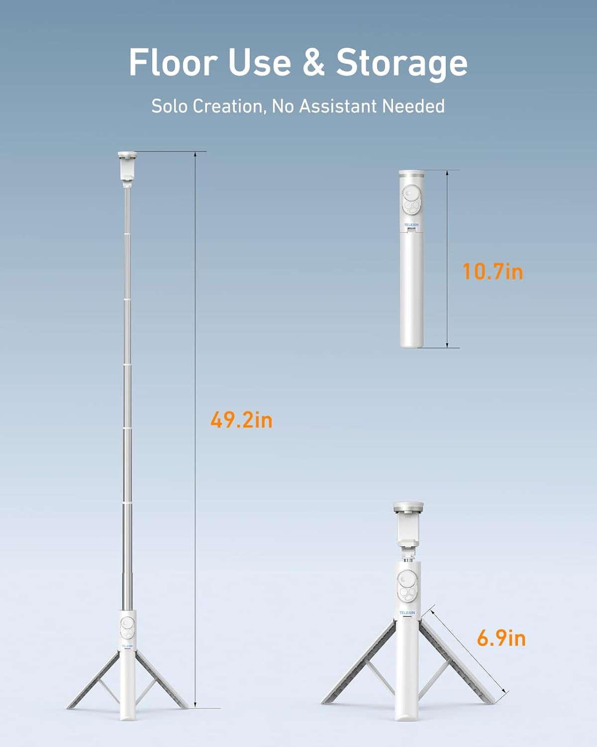 TELESIN 50" Selfie Stick Tripod for iPhone, 360° Adjustable Stand with Zoom Remote