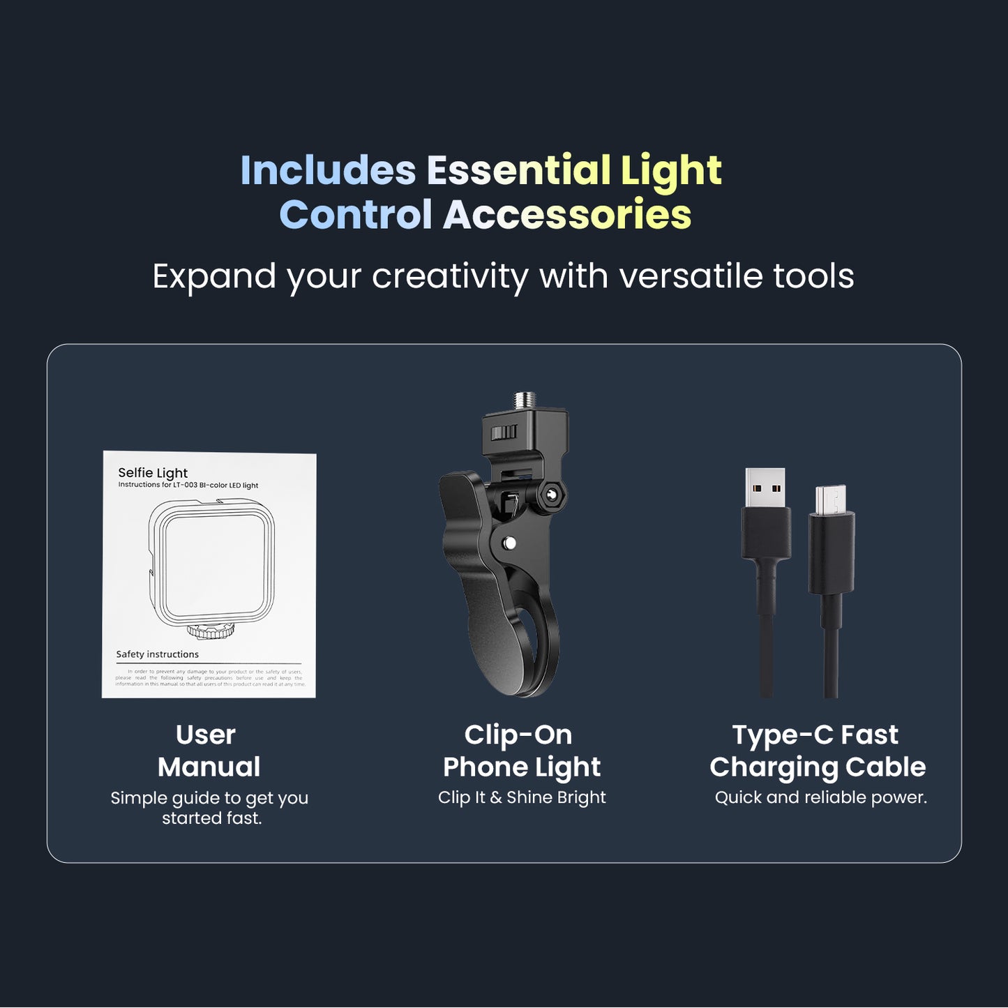 LT-003 Selfie Light 3000-9000K | 7W, 3 Modes, USB-C, Portable for Phones