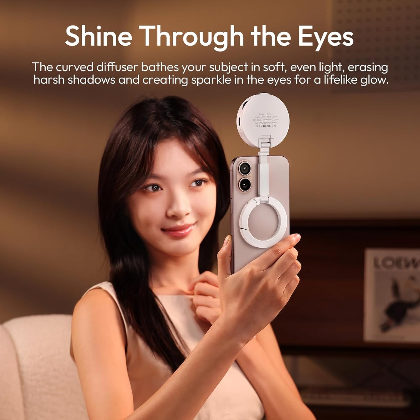 ULANZI ML05 Maglock Magnetic iPhone Ring Light Mirror 9000K CRI≥97 FullAngle LED, White/Black