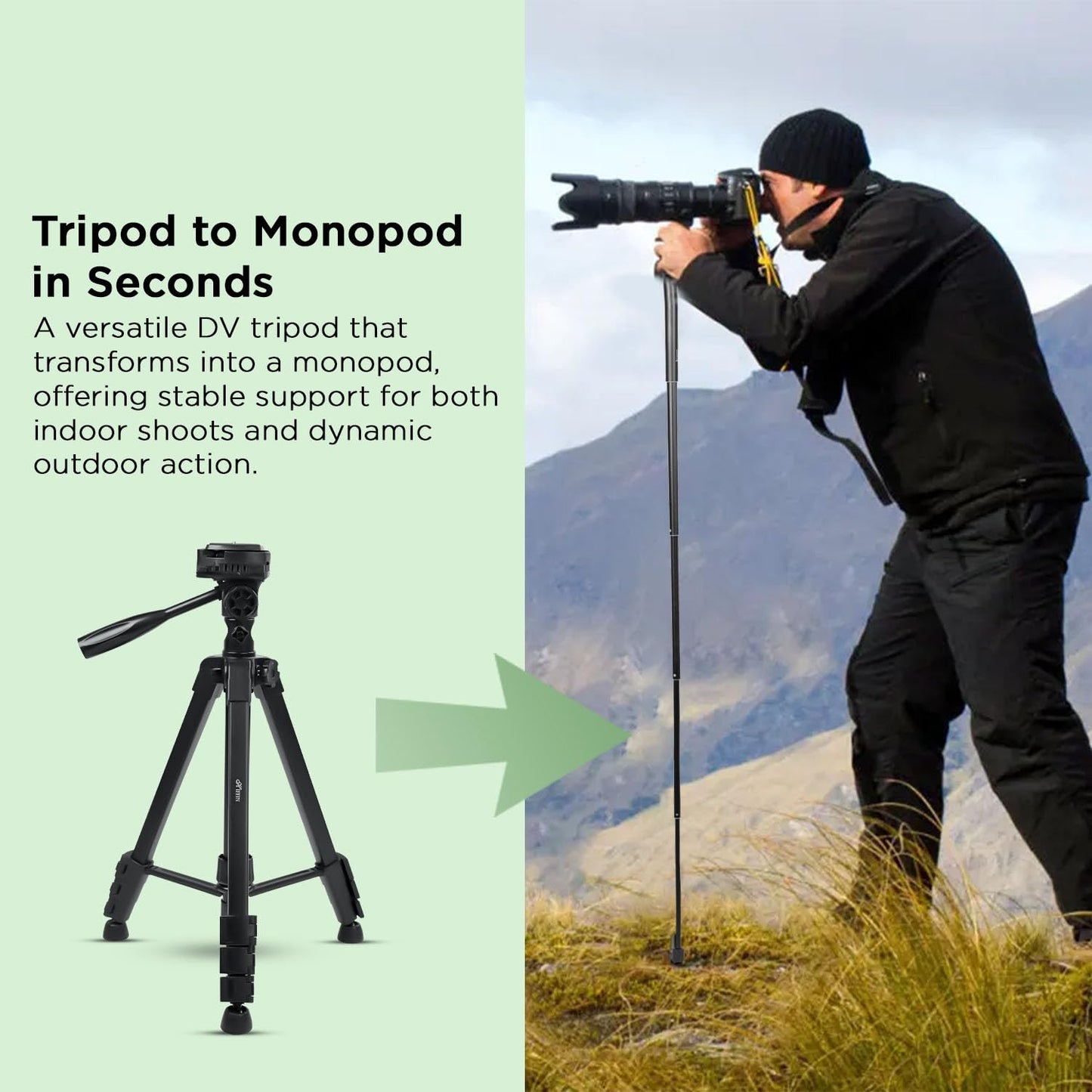 HTR-900 Tripod & Monopod, 150CM, 5KG Load, Bag, DSLR/Video