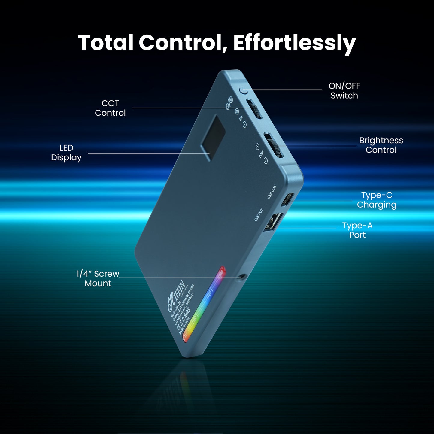 HF-138 Pro RGB Video Light, 21 Modes, 4000mAh, 2500K-9000K, 12watt