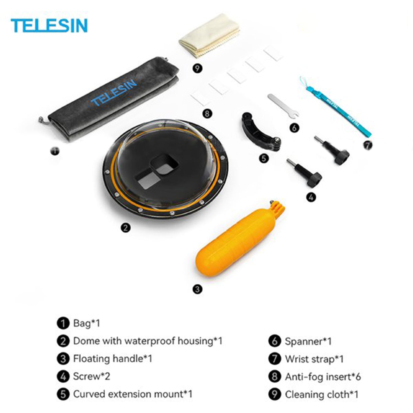 TELESIN 6-inch Dome Port Lens for Hero 12, 11/10/9 Black - Complete Underwater Photography Kit with Waterproof Housing, Floating Grip Trigger, and Transparent Cover