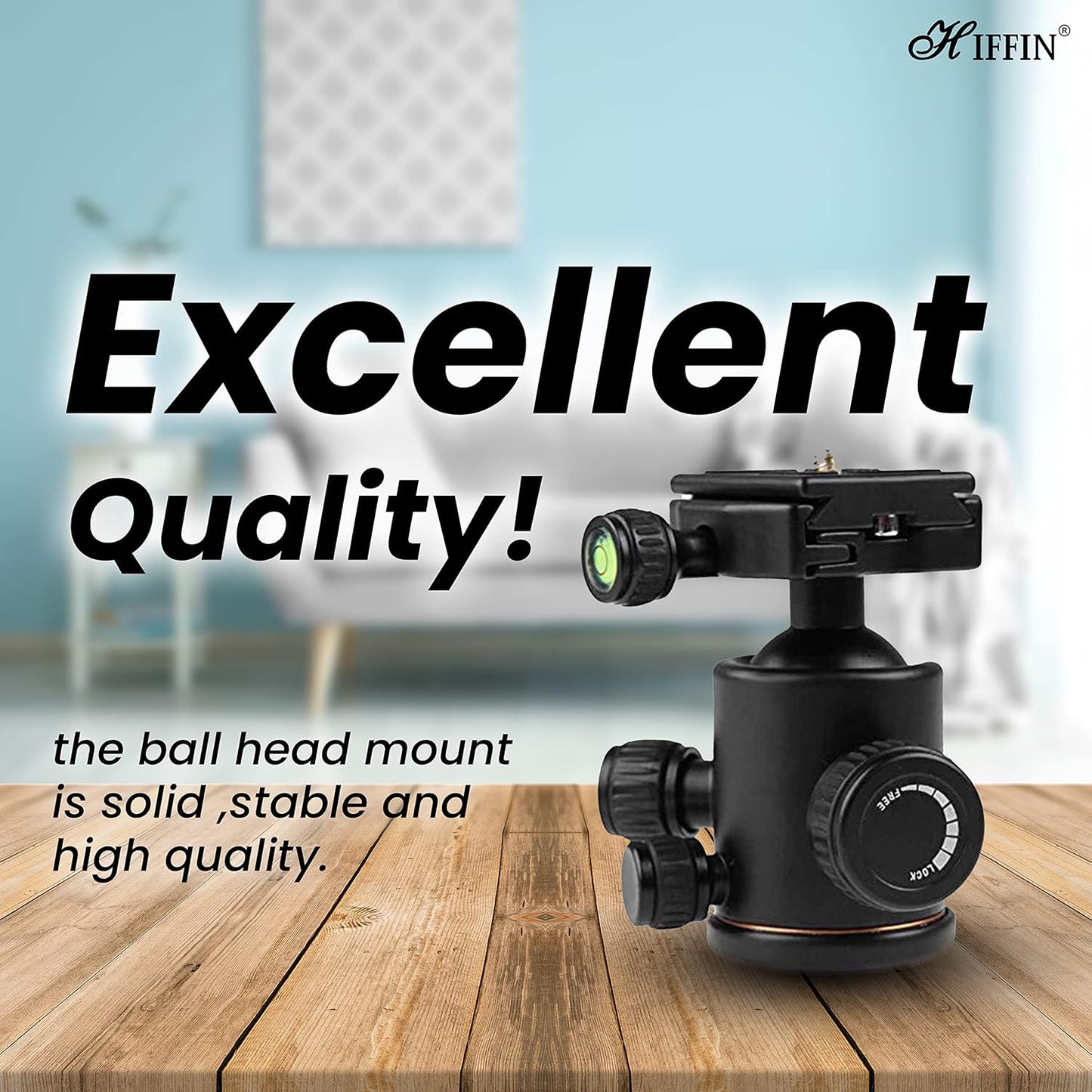 HIFFIN®Professional Metal 360 Degree Rotating Panoramic Ball Head with 1/4 inch Quick Release Plate and Bubble Level,up to 17.6pounds/8kilograms,for Tripod,Monopod,Slider,DSLR Camera,Camcorder