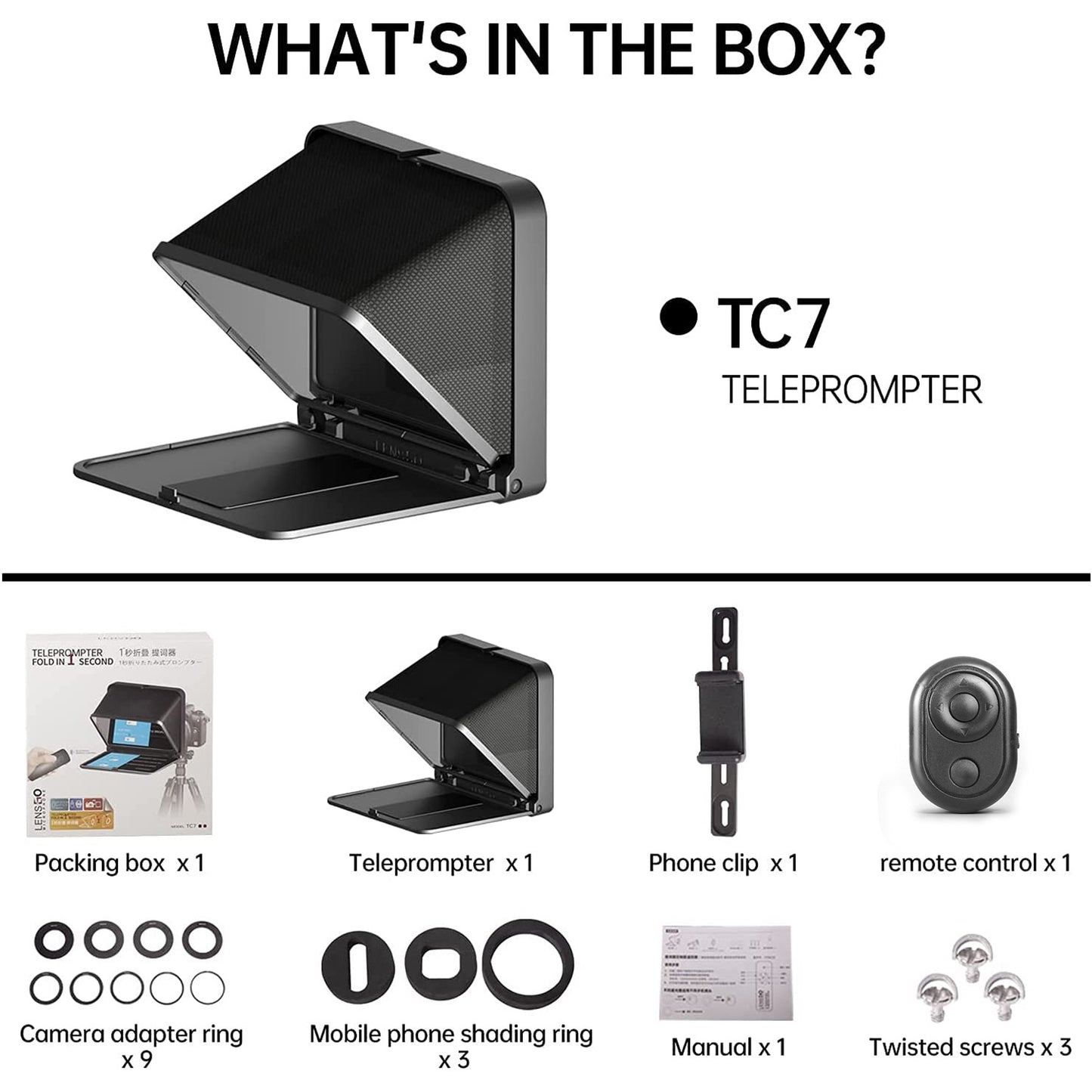 LENSGO TC7 8” Teleprompter for iPad Tablet Smartphone DSLR Camera w/Remote Control, APP Compatible with iOS & Android System for Online Teaching Vlog Live Streaming (TC7)