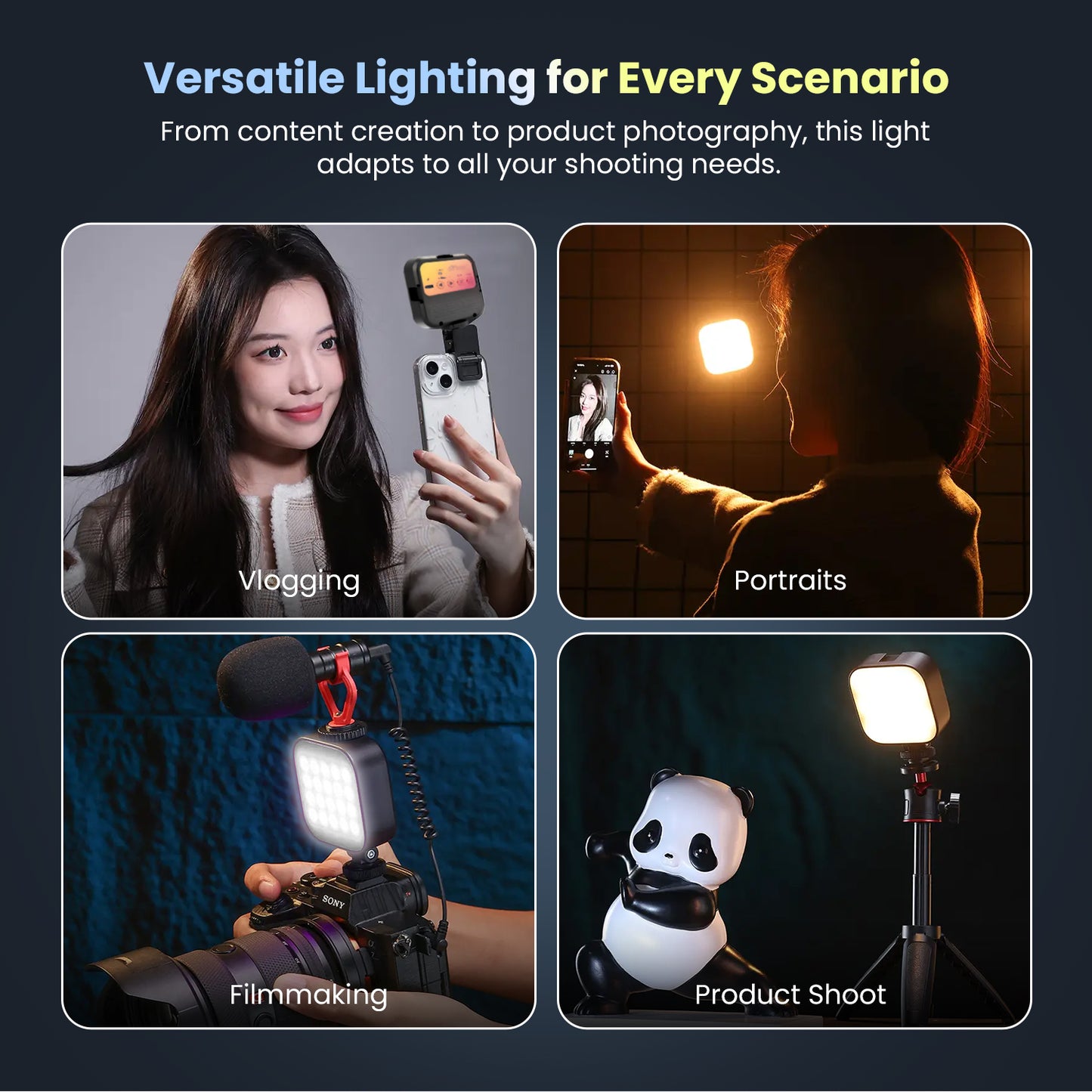 LT-003 Selfie Light 3000-9000K | 7W, 3 Modes, USB-C, Portable for Phones