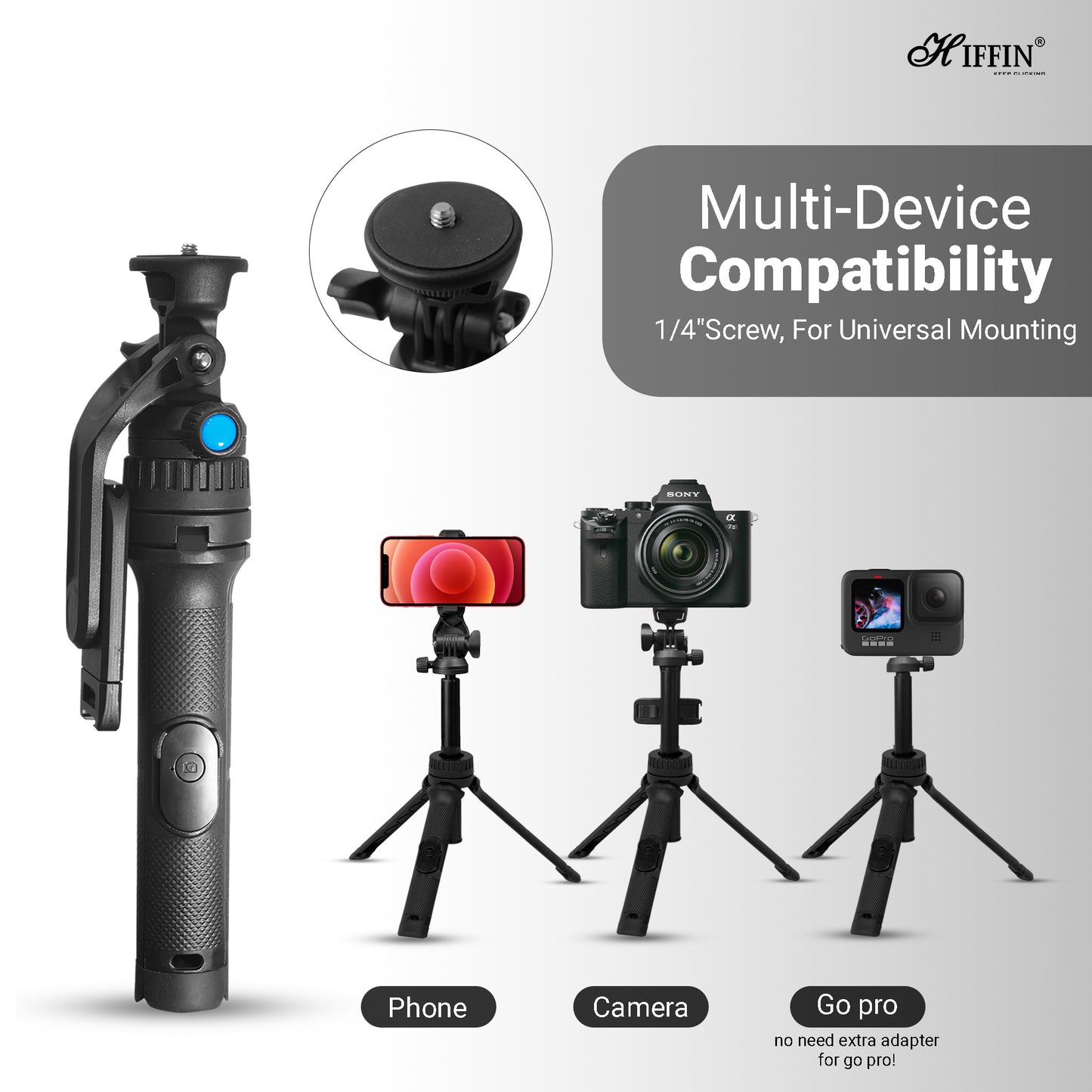 HTR-34 Selfie Stick Tripod 29” with Wireless Remote for Smartphones & Cameras