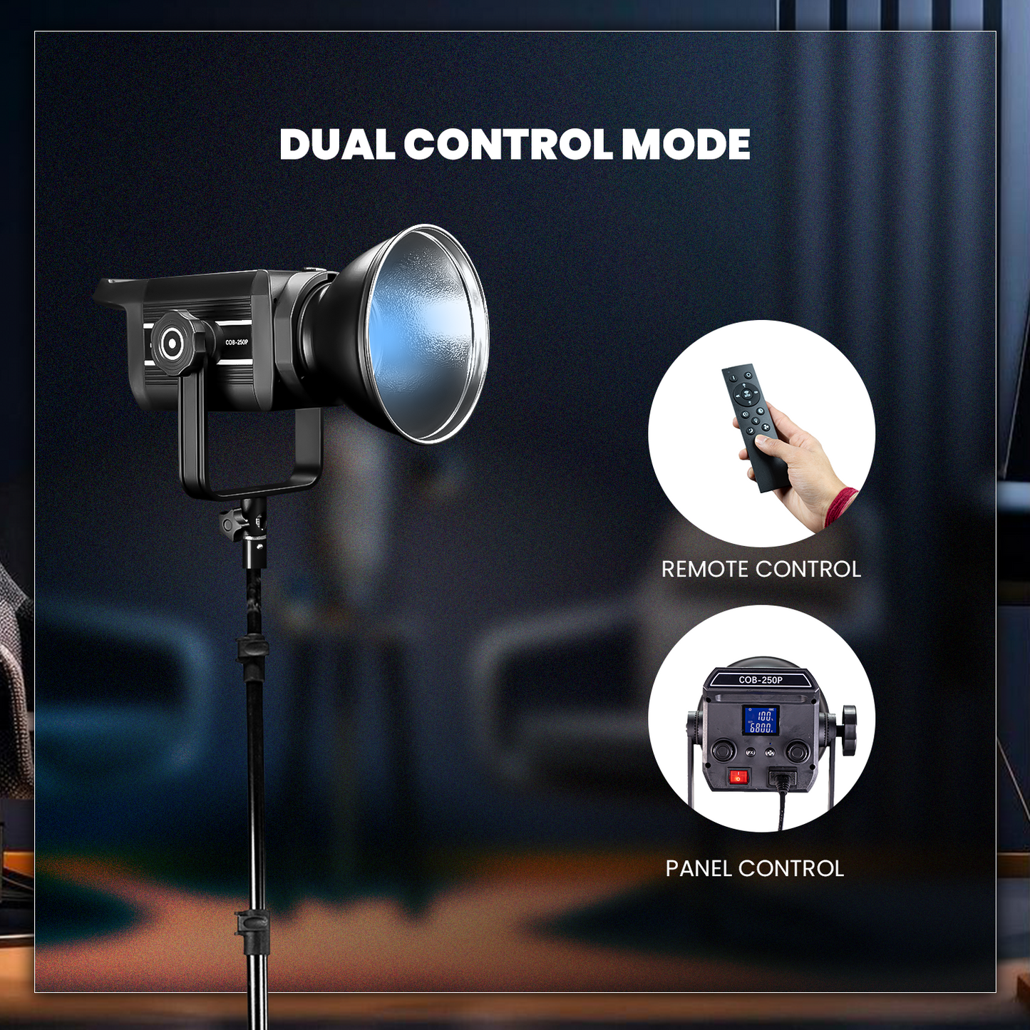 Professional 250W LED Video Light, 2800K-6800K Adjustable, 9 FX Modes Remote Control, and 10%-100% Brightness