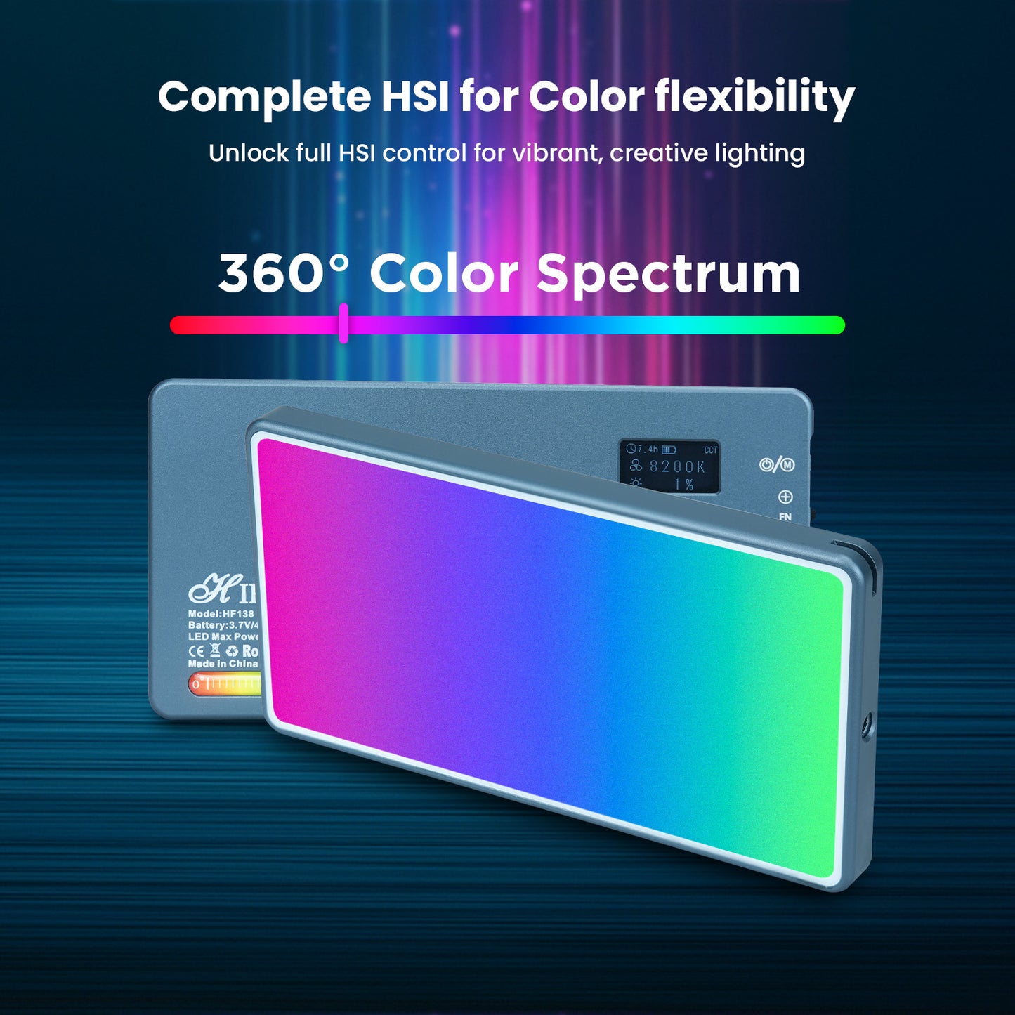 HF-138 Pro RGB Video Light, 21 Modes, 4000mAh, 2500K-9000K, 12watt