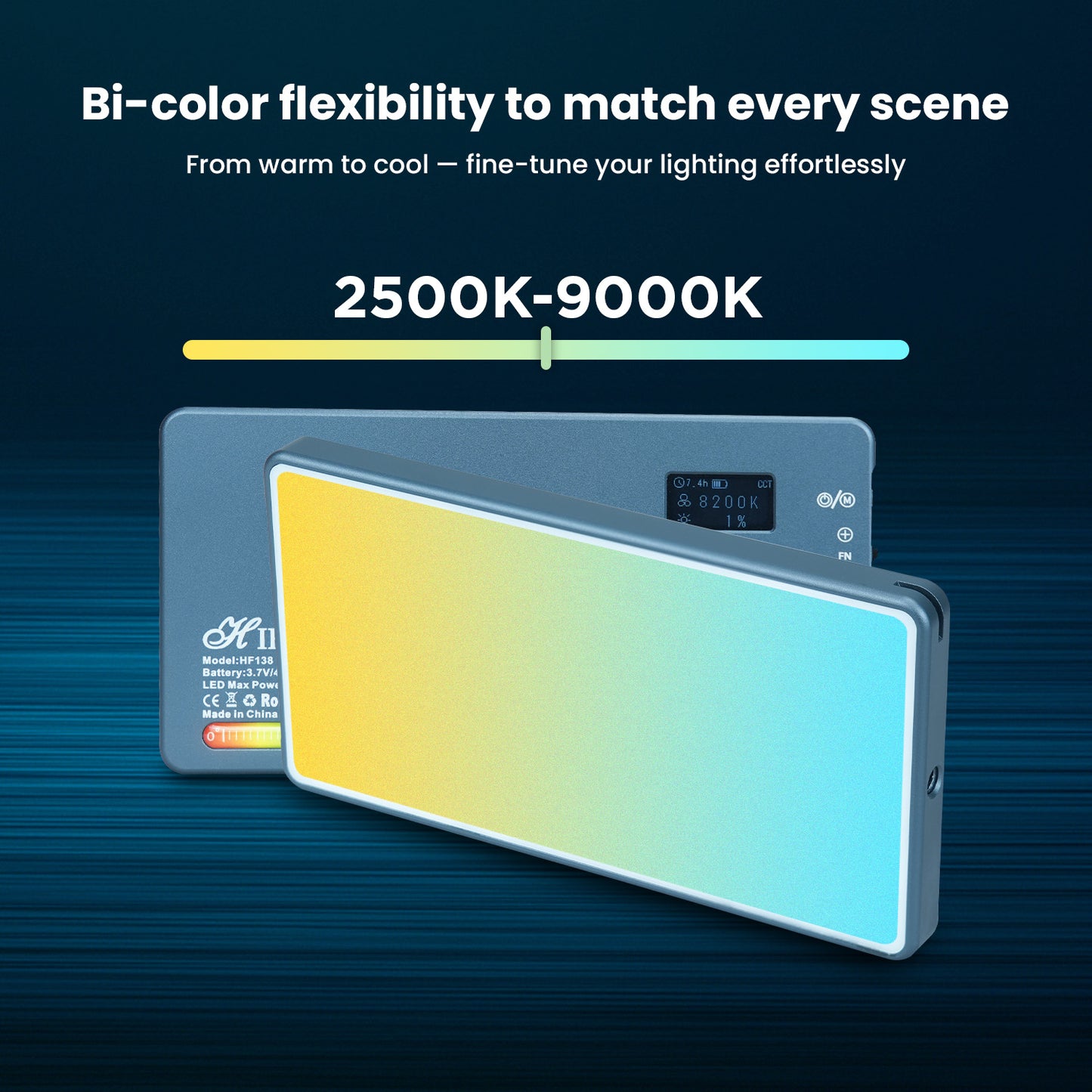 HF-138 Pro RGB Video Light, 21 Modes, 4000mAh, 2500K-9000K, 12watt