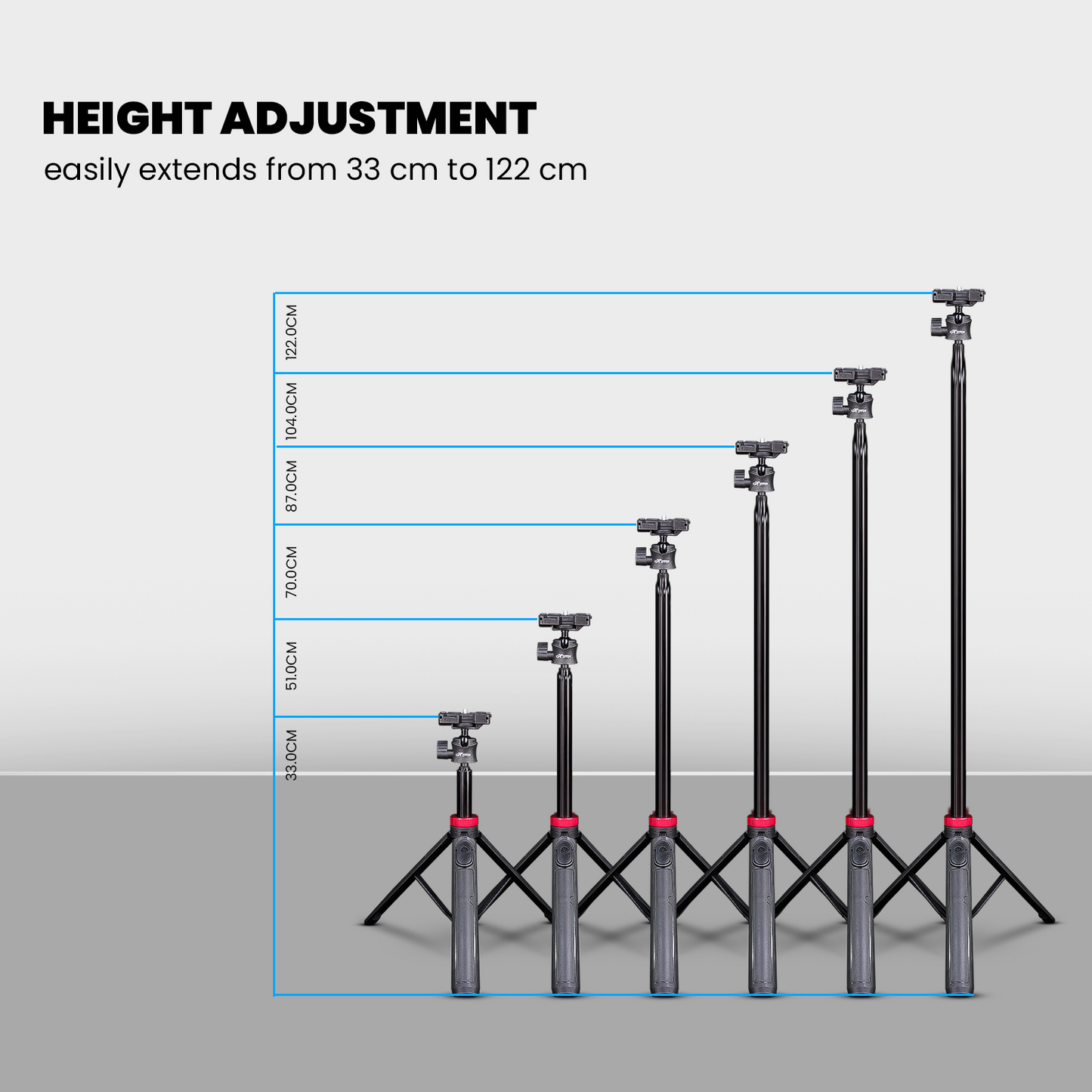 HTR-44,  Extendable By 44", Tripod with Bluetooth Button, 360° Ball Head
