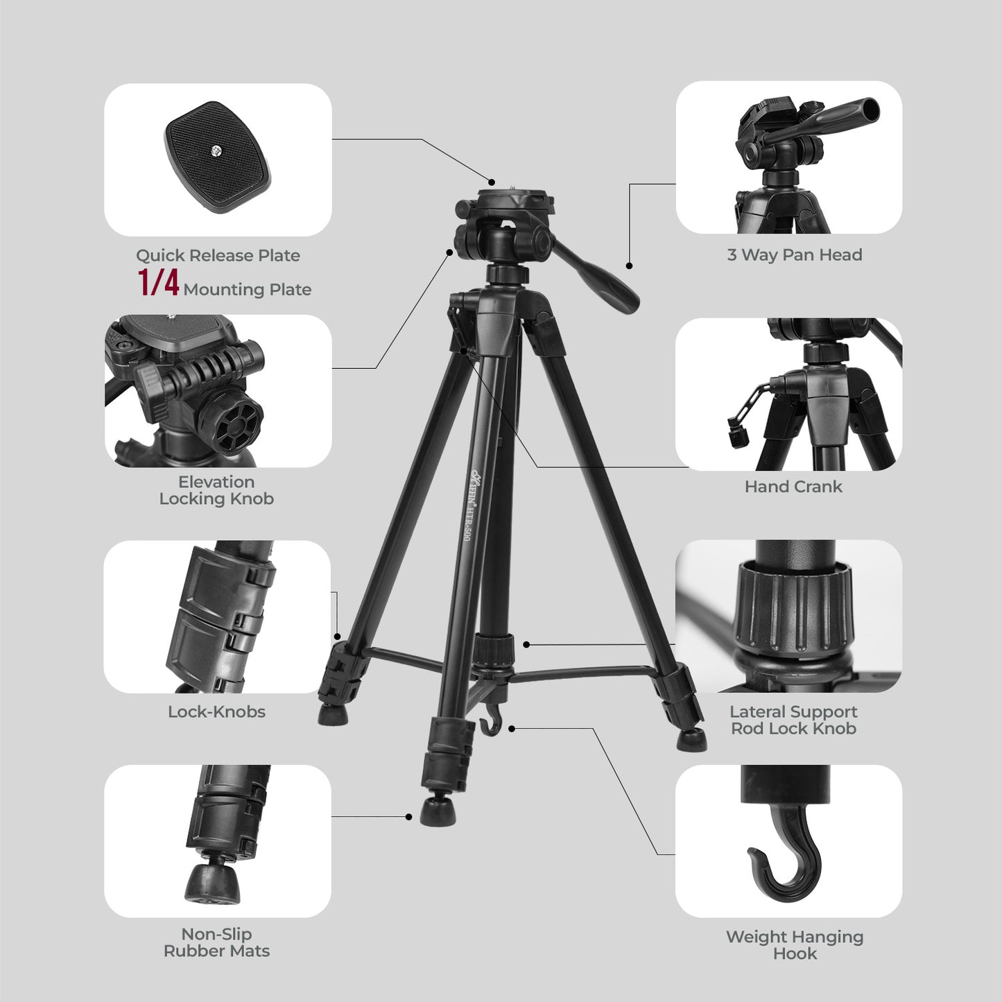 HTR-500 1700mm Lightweight Tripod | 5kg Load | DSLR & Mobile Stand