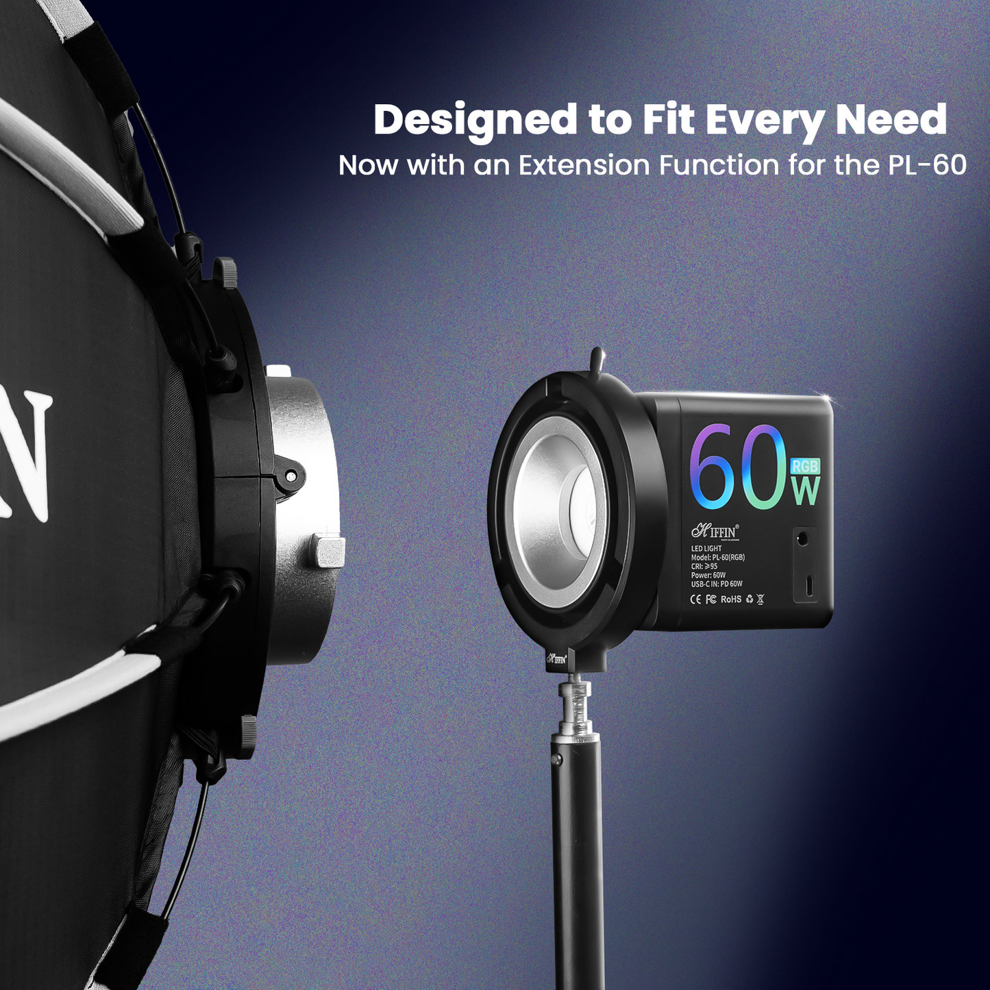 HIFFIN Bowens Mount Adapter for PL-60 RGB Cob Light, Compatible with Standard Bowens Mount Accessories