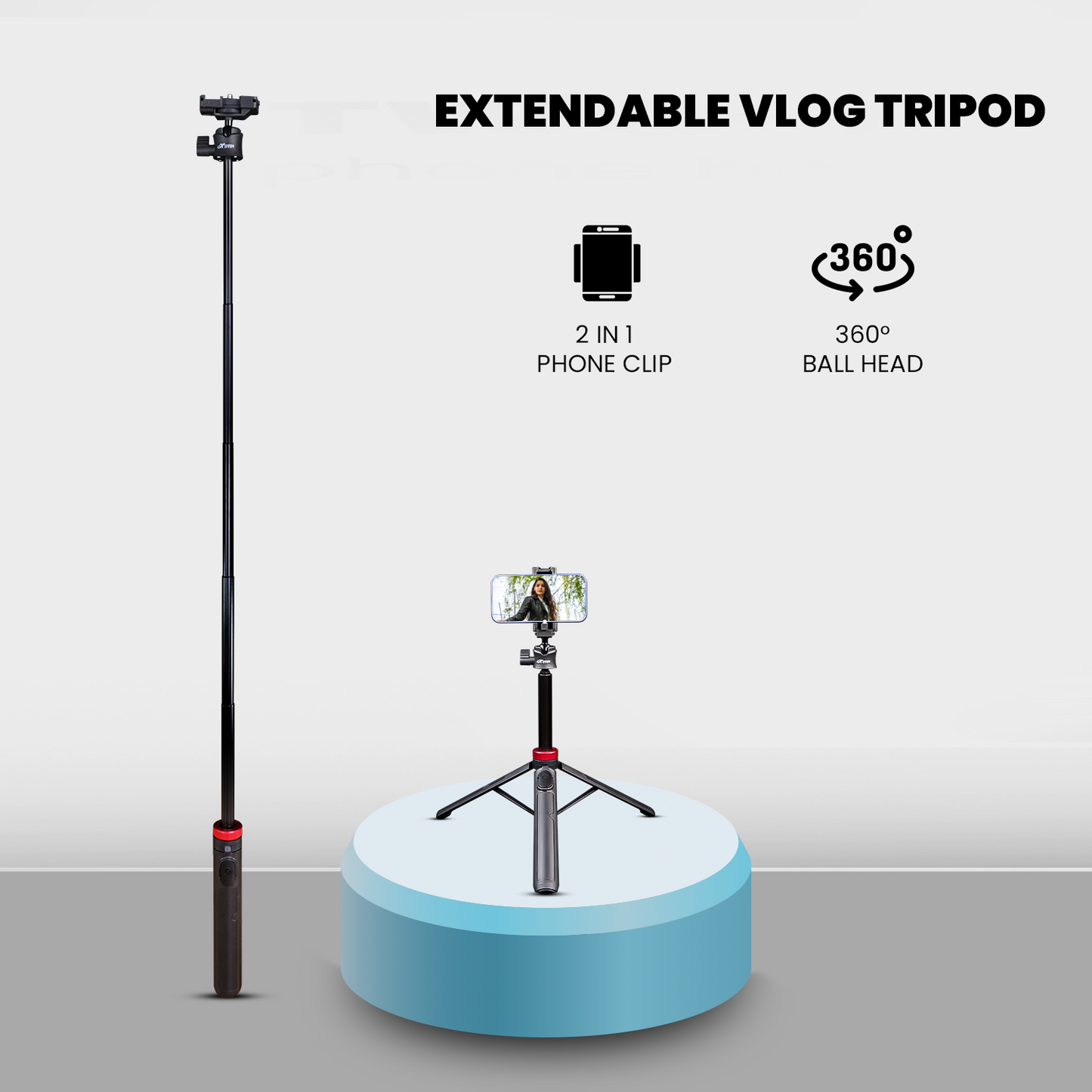 HTR-44,  Extendable By 44", Tripod with Bluetooth Button, 360° Ball Head