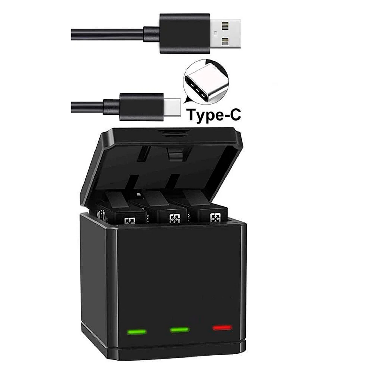 HIFFIN® 3 Channel GP-FXD-901 Battery Charger Compatible with Go Pro Hero 9 Black Action Camera with USB Cable Hero 9 Black Accessories