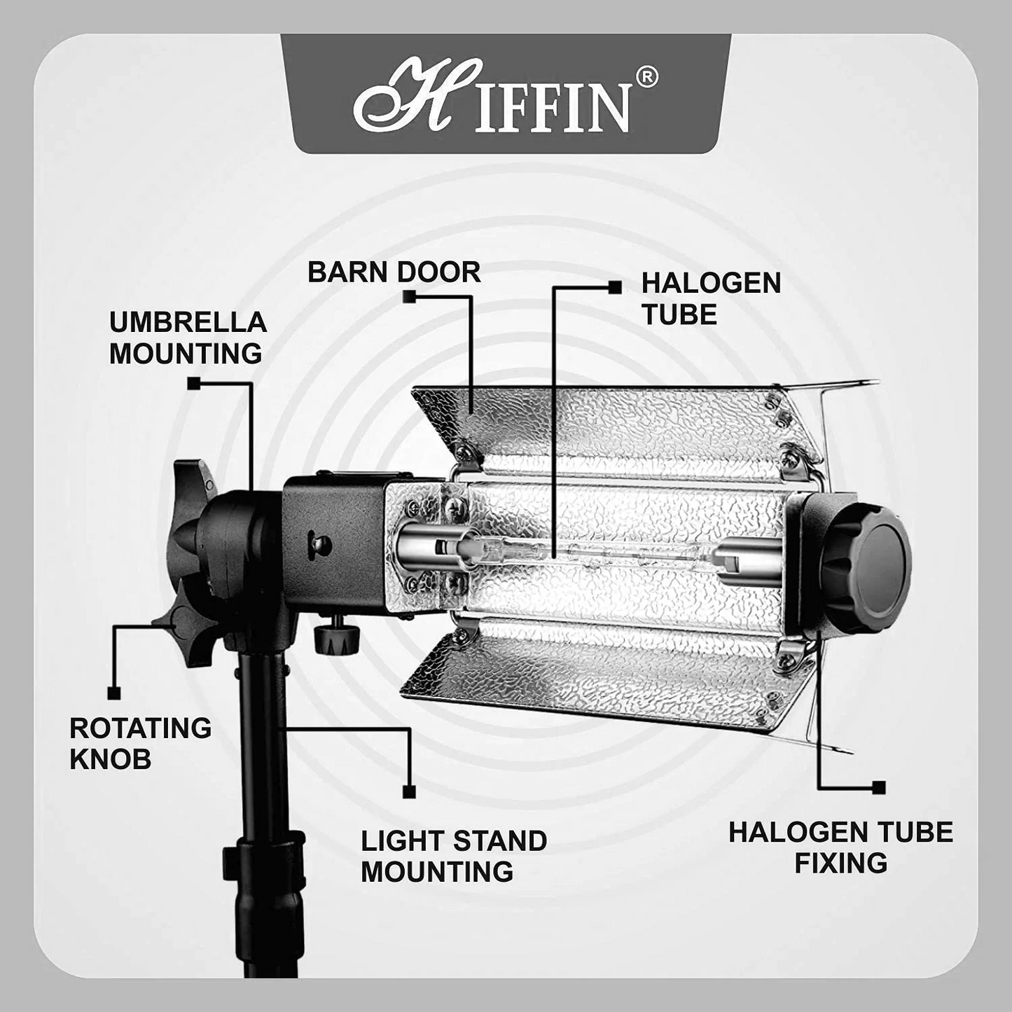 HIFFIN® Porta Light 1000w/3600k/240v with 5 Meter Wire and 1 Blub 1000w in (Black Color) with Silver Reflector in Porta Light