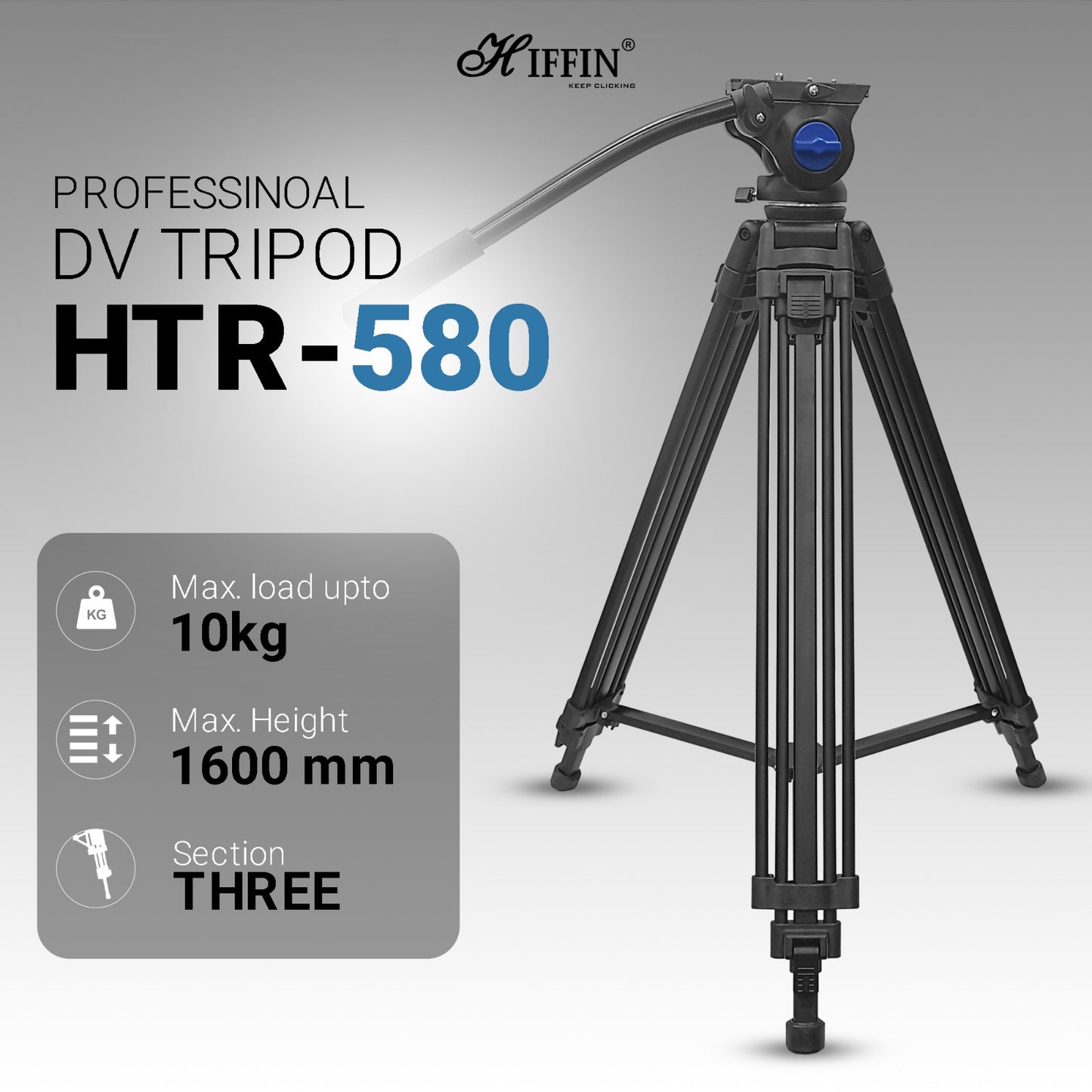 HTR-580 Professional Heavy-Duty Tripod, 160cm, Max Load 10kg