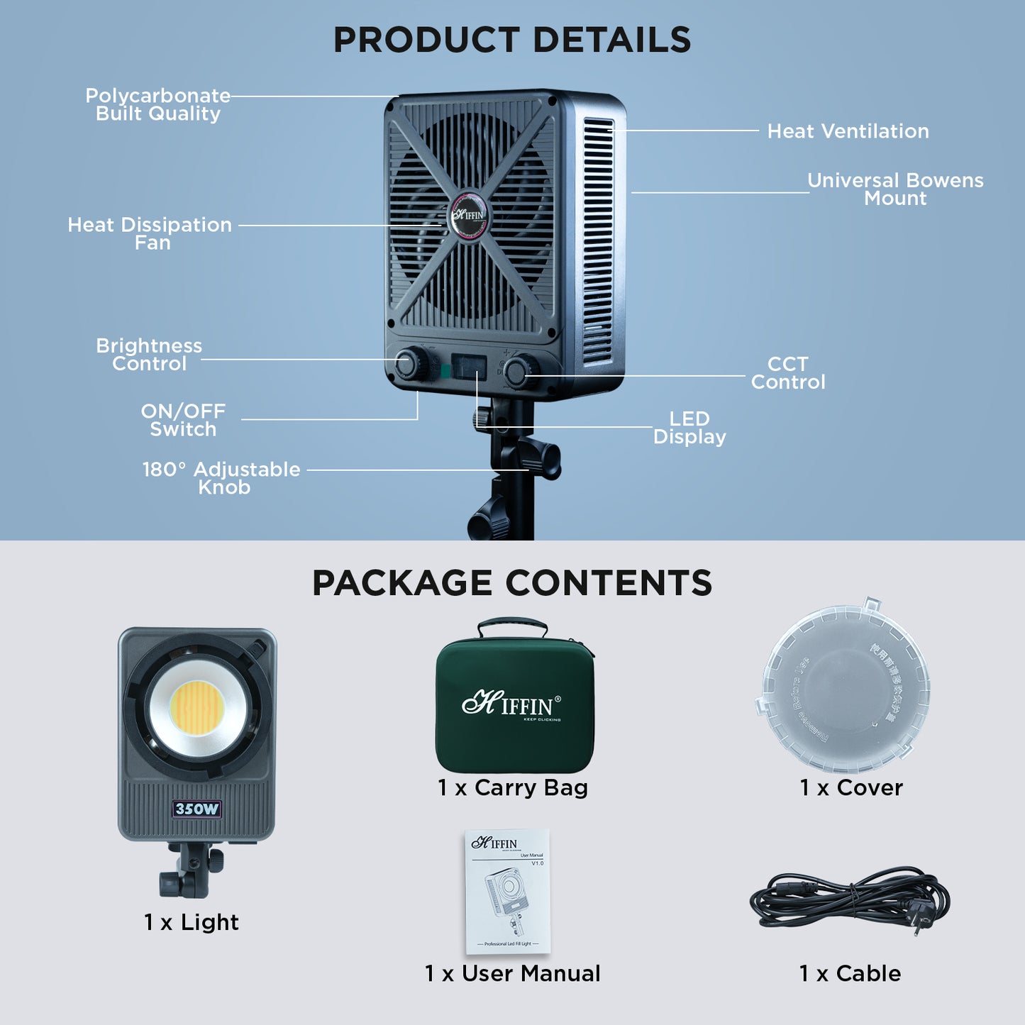HF-350PRO Wonder Series 350W  Bi-Color Light | 25,800lm | CRI 95+ | CCT 2700K-6500K | Bowens Mount | App Control