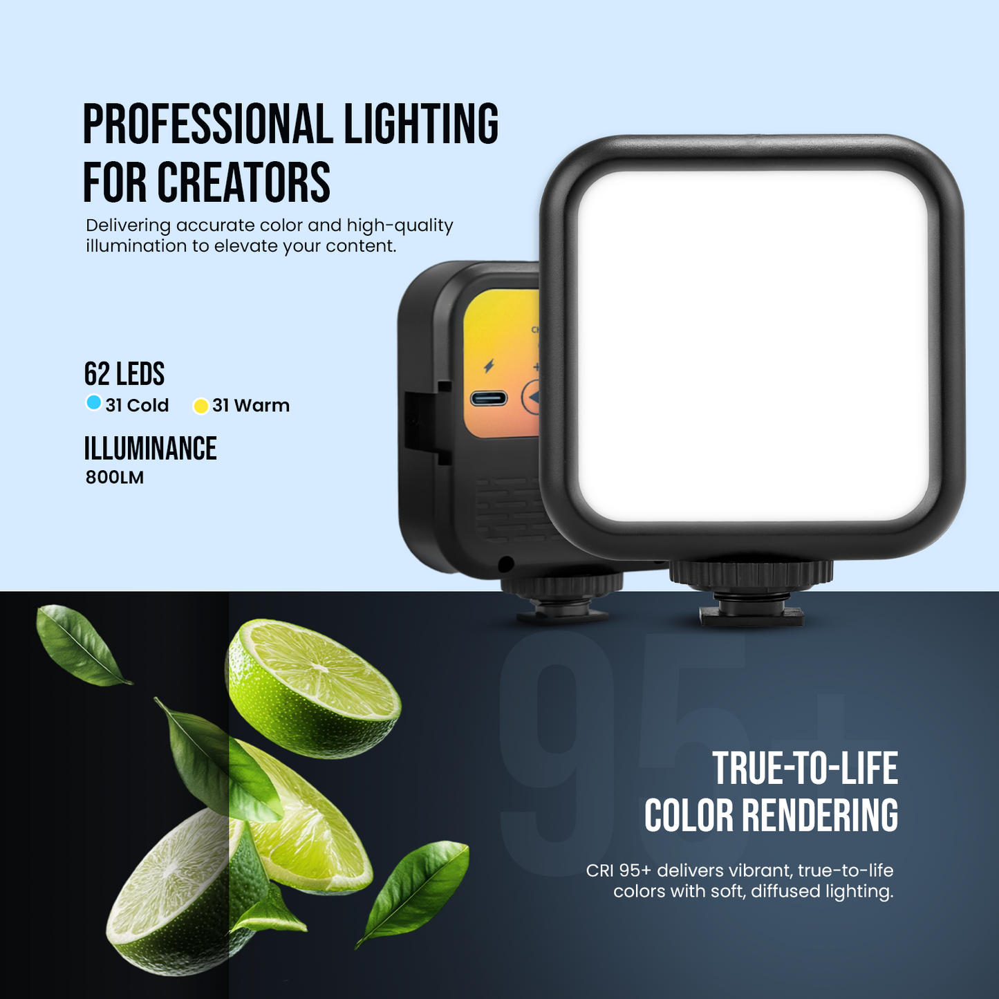 LT-003 Selfie Light 3000-9000K | 7W, 3 Modes, USB-C, Portable for Phones