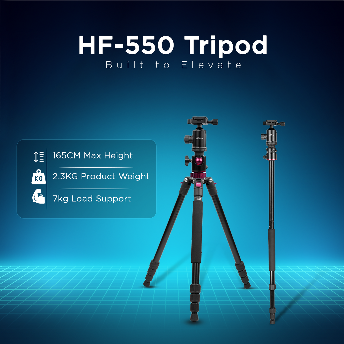 HF-550 1.651M (65") Camera Tripod for Canon Nikon DSLR, Aluminum Alloy