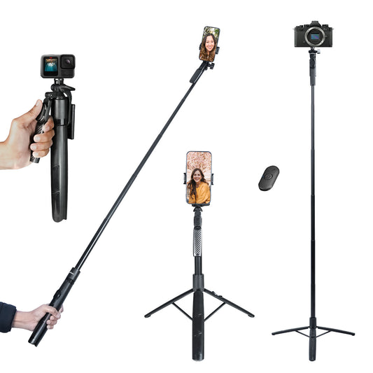 HST-63 Tripod with 360° Handle & Remote / LT-003 Portable Selfie Light (3000-9000K, 3 Modes, USB-C, 7W) – Complete Photography & Video Kit