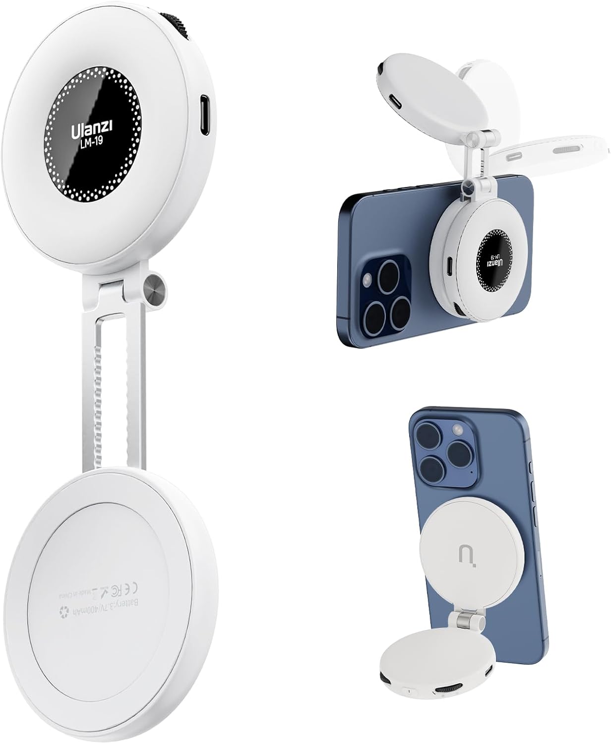 Ulanzi LM19 Magnetic LED Selfie Light with Magsafe, Sticky Ring for Phones