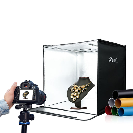 HIFFIN 40X40CM Portable Light Tent with Magnet LED Strips and Background White, Black, Light Yellow