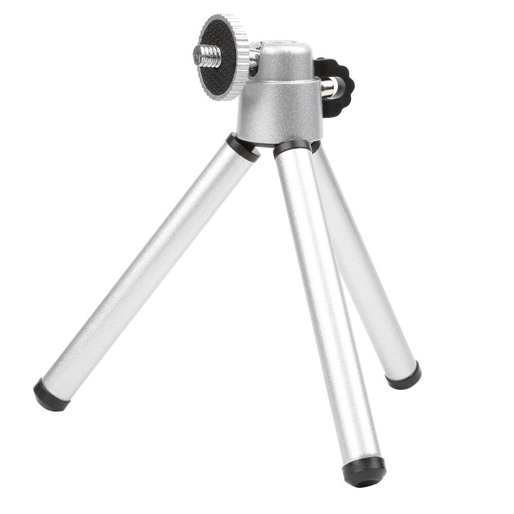 HIFFIN® Mini Table TOP Aluminium Telescopic Tripod with Mobile Clip for Camera, GO PRO,Mobile Phone (Silver) Tripod+Mobile Clip