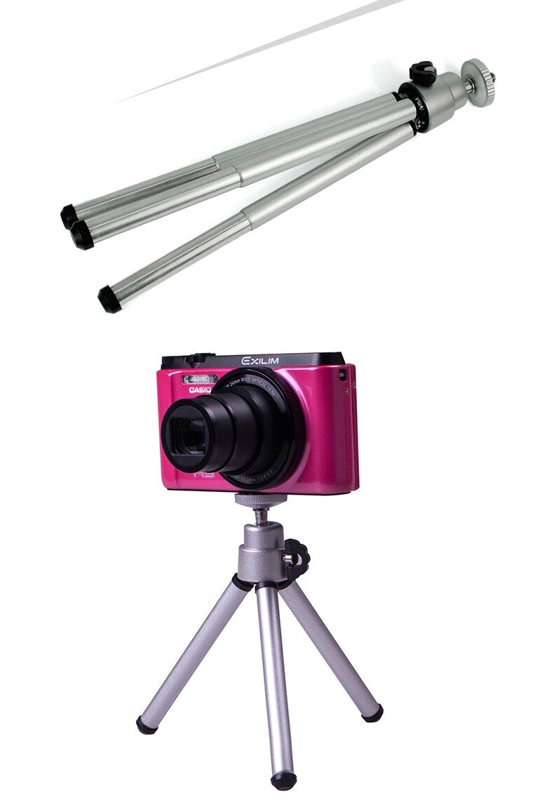 HIFFIN® Mini Table TOP Aluminium Telescopic Tripod with Mobile Clip for Camera, GO PRO,Mobile Phone (Silver) Tripod+Mobile Clip