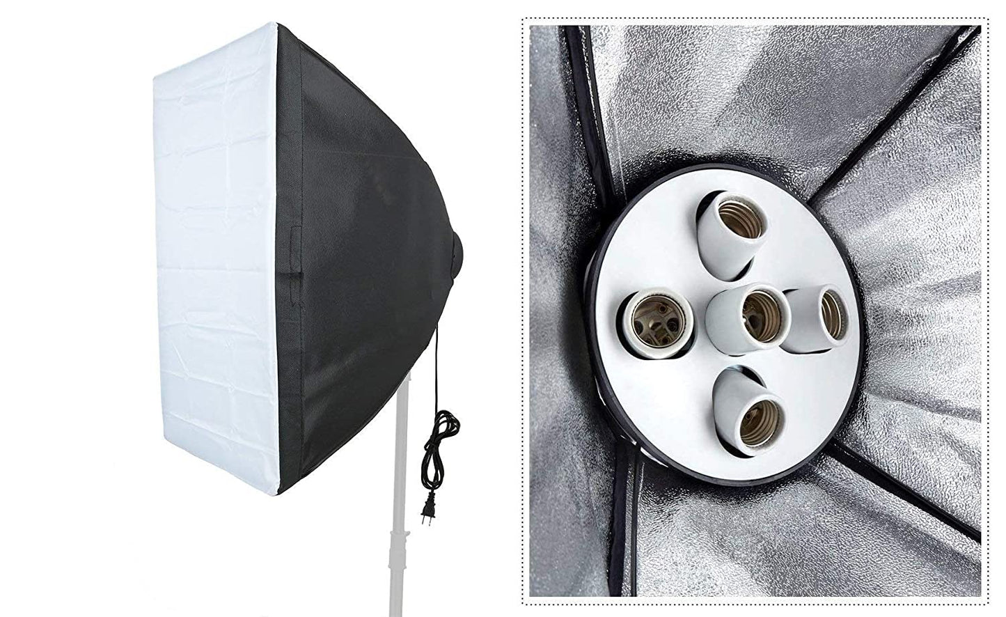 HIFFIN® Set Photography Equipment Kit 50cmx70cm Softbox with 5 in 1 E27 Photo Studio Bulb Holder Base Socket Lamp Bulb Holder Adapter for Photo Video...
