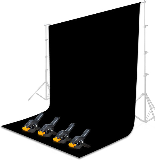 HIFFIN® 8 x 12 FT Black LEKERA Backdrop Photo Light Studio Photography Background with 4pcs Backdrop Support Spring Clamp 4.3"/11cm.