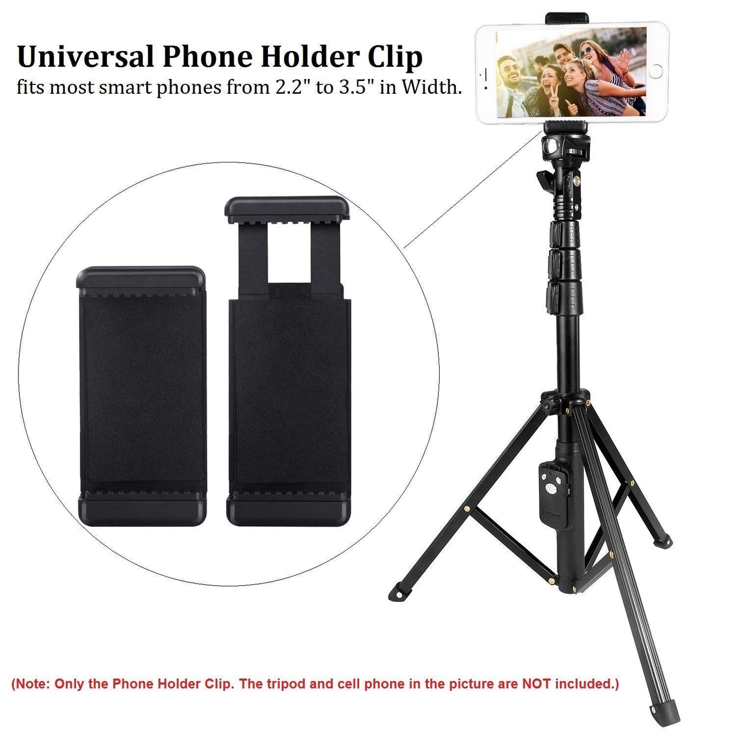 HIFFIN® 2 Pcs Combo A E P Universal Mobile Clip New and Small Size Camera and Selfie Stick Holder New Tripod Attachment (Black)