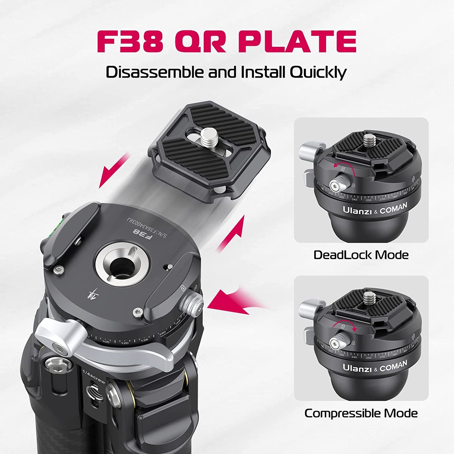 Zero F38 Carbon Fiber Camera Tripod, 62.6", 360° Ballhead, 39.6lbs Max Load