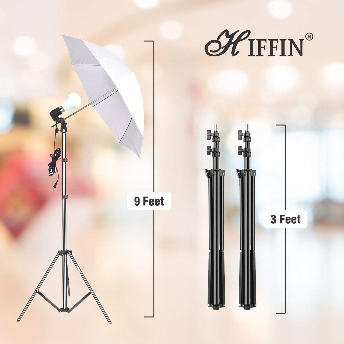 HIFFIN® E27 Studio Single Holder KIT Umbrella White + Studio Light Stand 9 FT+ Umbrella and Bulb Holder KIT Set of 1