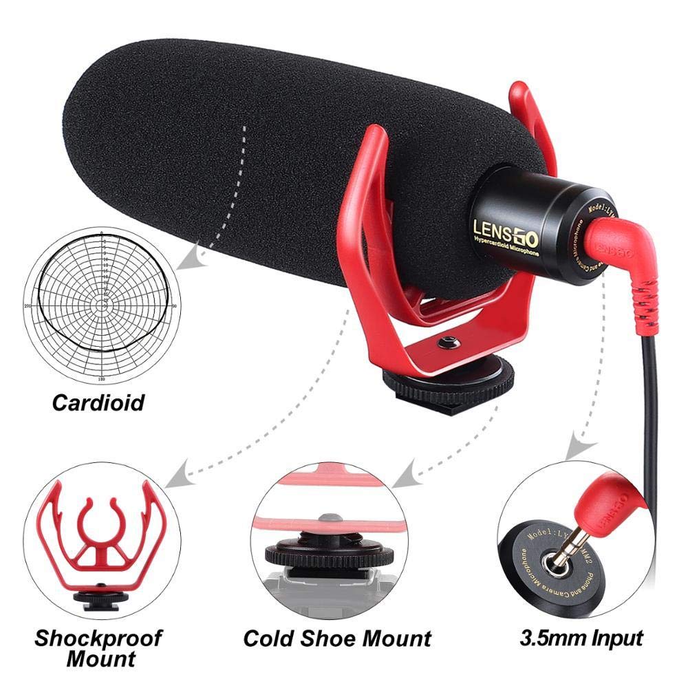 LYM-DMM2 Super Cardioid Video Recording DSLR/Camcorder/Phone Condenser Microphone for Canon Sony Nikon