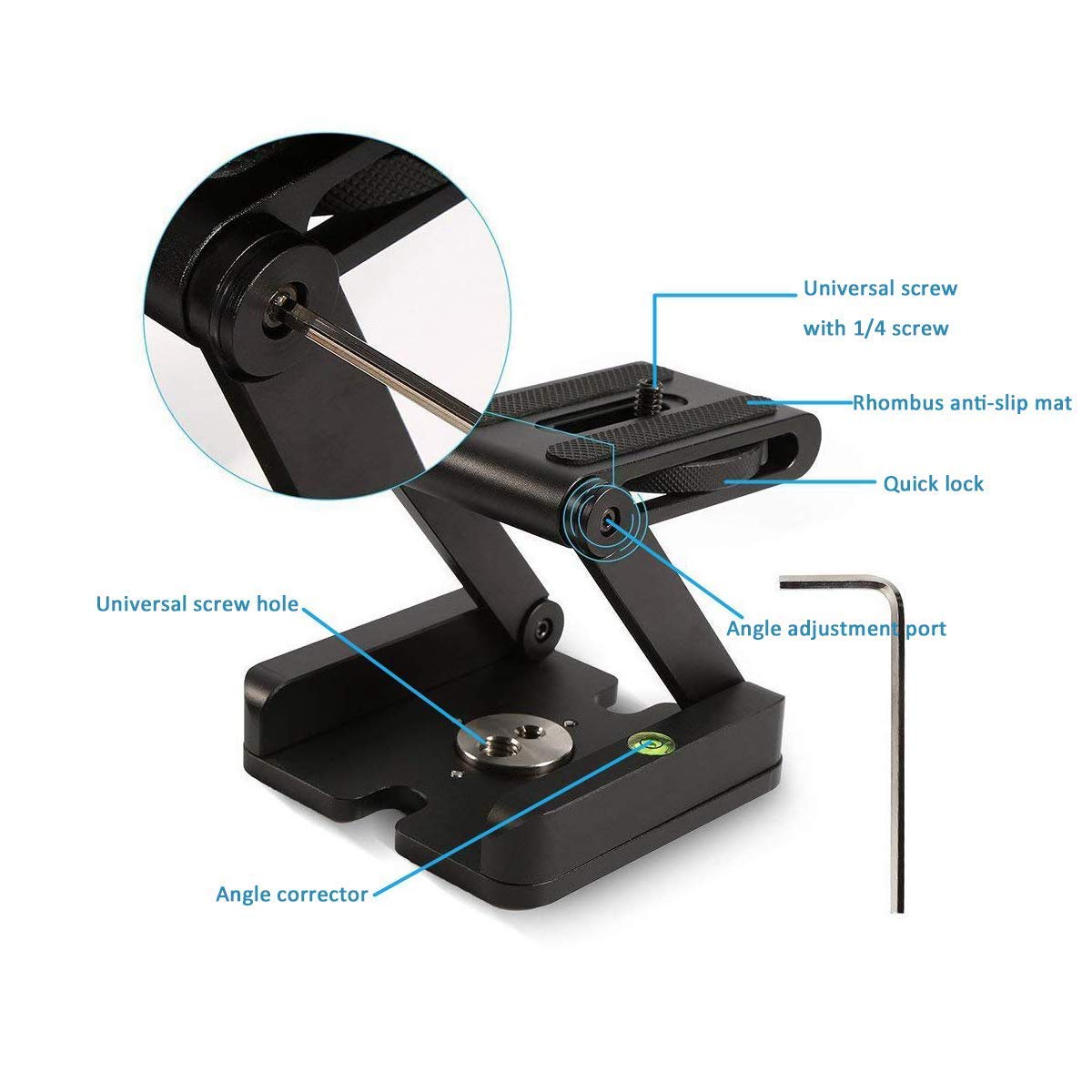 HIFFIN® Foldable Z Pan Tilt Tripod Head Quick Release Plate Holder for DSLR Camera Camcorder Photography Accessory - 1 Piece (Black) (Z Plate)