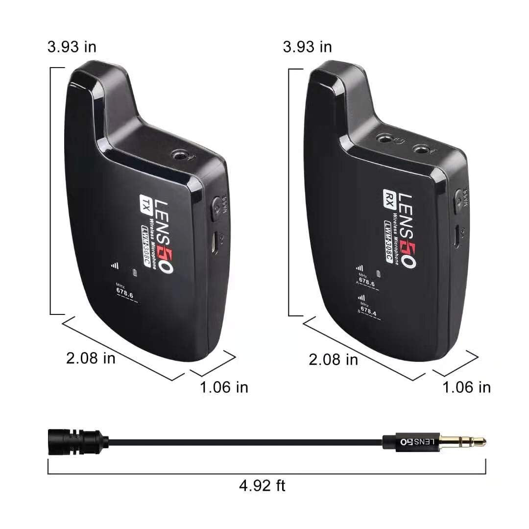 LENSGO LWM-308C Mini Wireless Lavalier set of 2 Microphone with 1 reciver and 1 transmitter for DSLR Camera Smartphones Gimbal Video Vlog Interview Clip-on Lapel Mic
