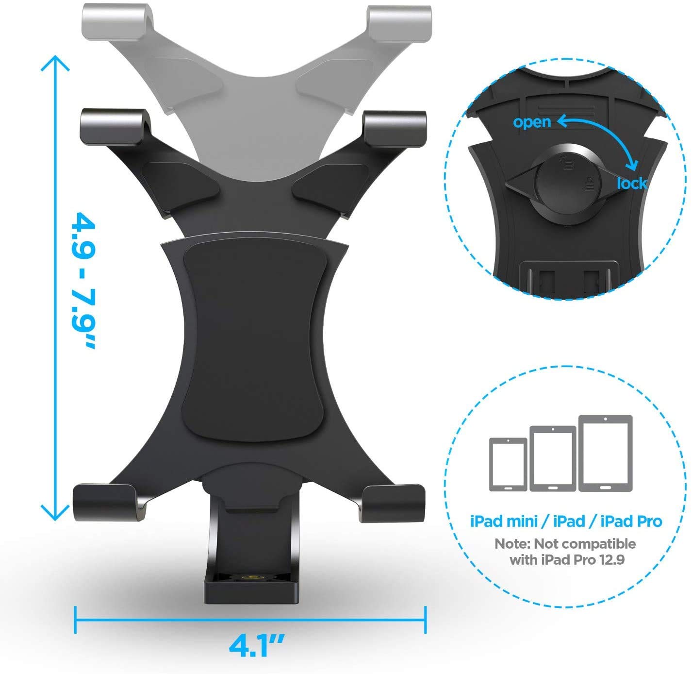 HIFFIN® iPad Tripod Mount Adapter Universal Tablet Holder Fits Ipad Air, Mini, Surface, Nexus and Most Tablets, Use on Tripod, Monopod, Selfie Stick, Tabletop Tripod Stand (IPAD Holder)